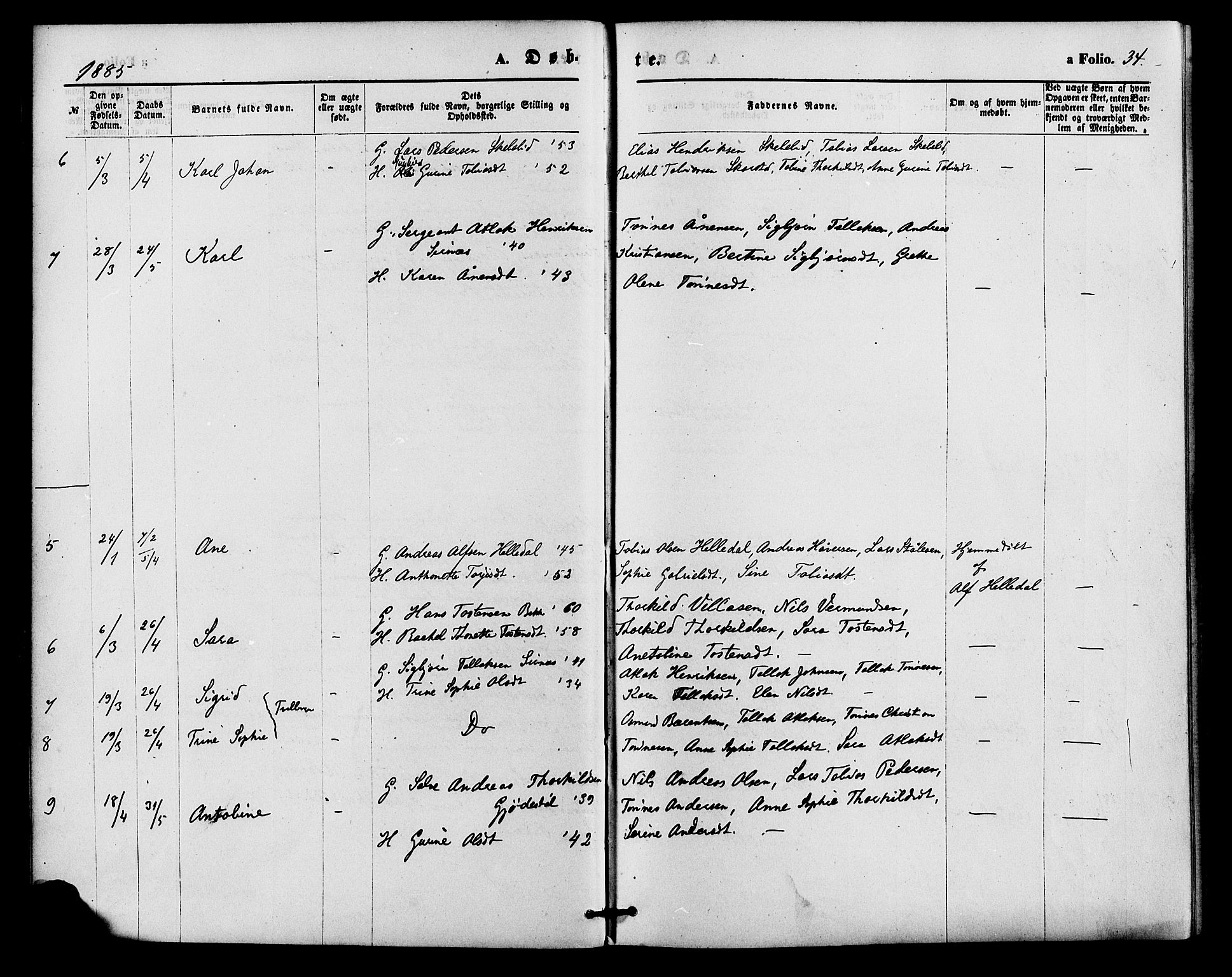 Bakke sokneprestkontor, AV/SAK-1111-0002/F/Fa/Faa/L0007: Parish register (official) no. A 7, 1877-1886, p. 34