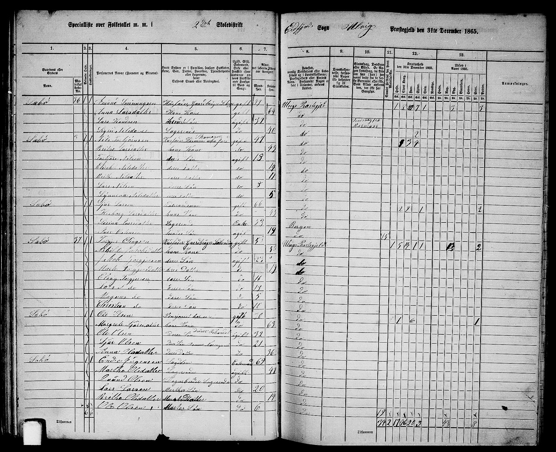 RA, 1865 census for Ulvik, 1865, p. 37