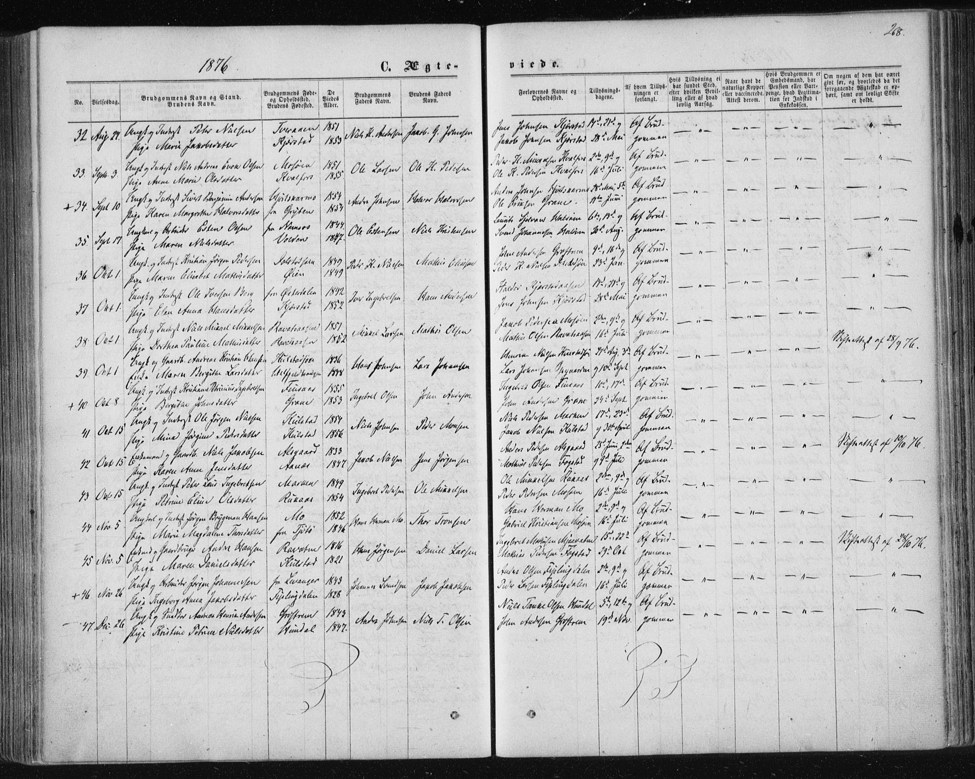 Ministerialprotokoller, klokkerbøker og fødselsregistre - Nordland, SAT/A-1459/820/L0294: Parish register (official) no. 820A15, 1866-1879, p. 268