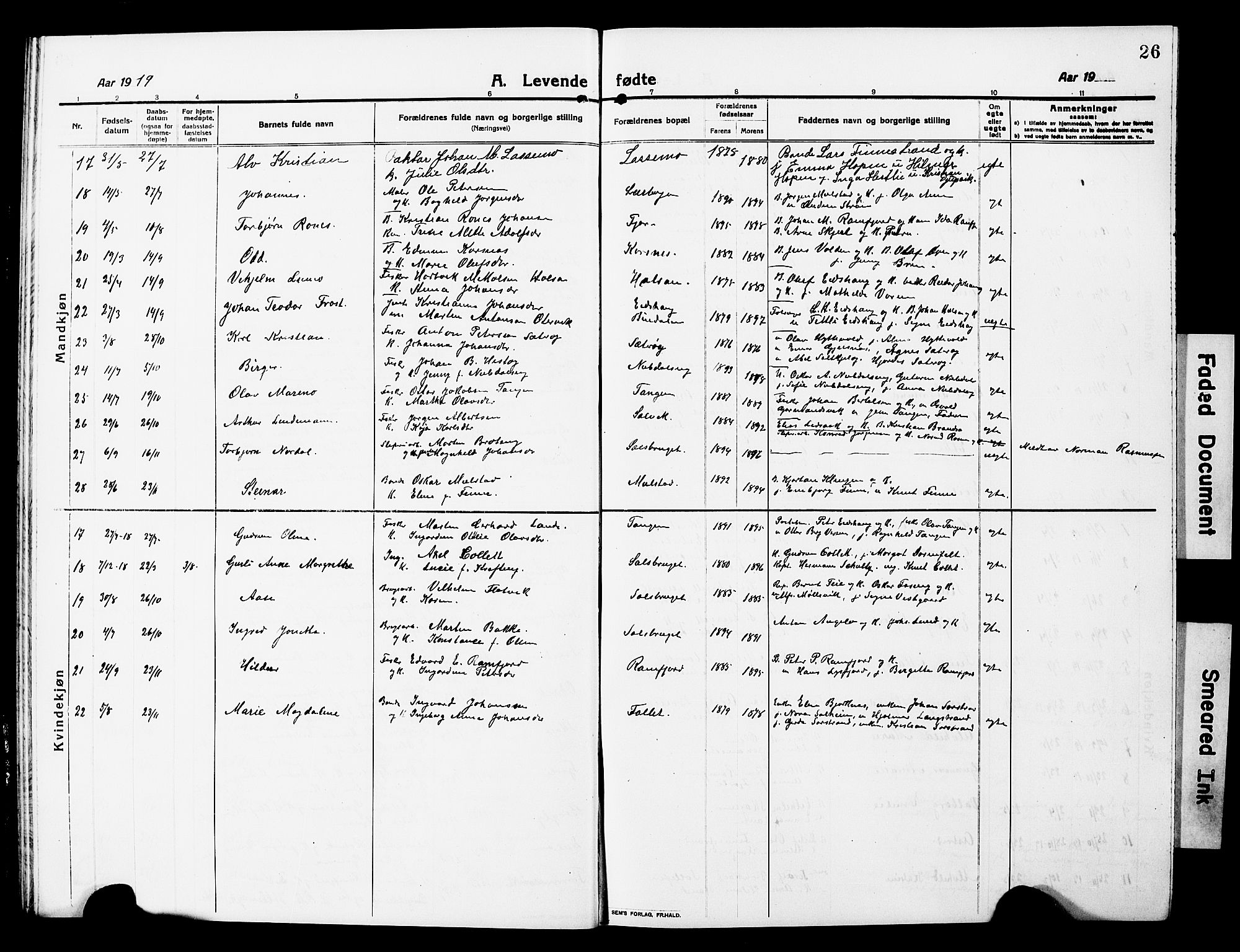Ministerialprotokoller, klokkerbøker og fødselsregistre - Nord-Trøndelag, SAT/A-1458/780/L0653: Parish register (copy) no. 780C05, 1911-1927, p. 26