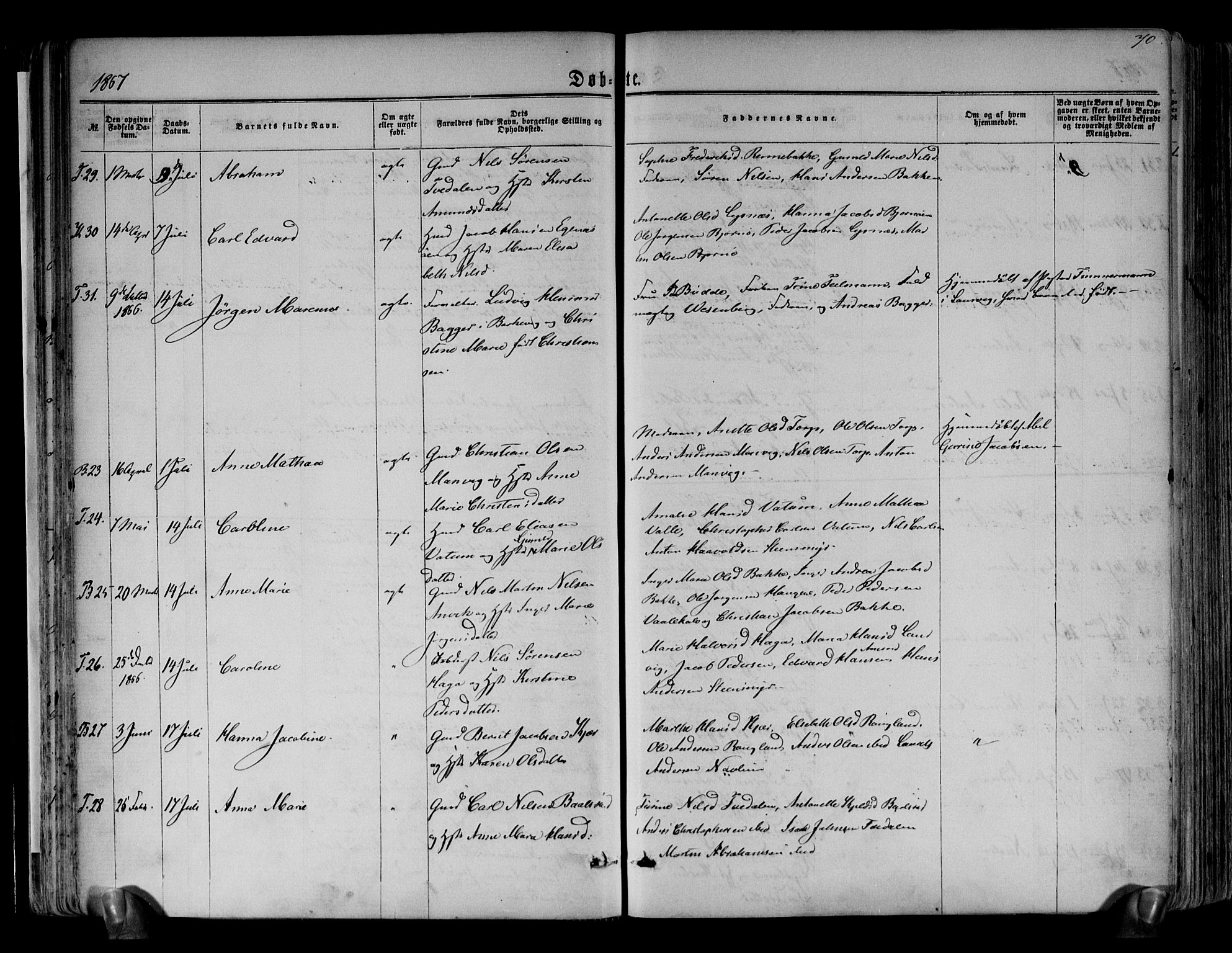 Brunlanes kirkebøker, AV/SAKO-A-342/F/Fa/L0005: Parish register (official) no. I 5, 1862-1877, p. 70