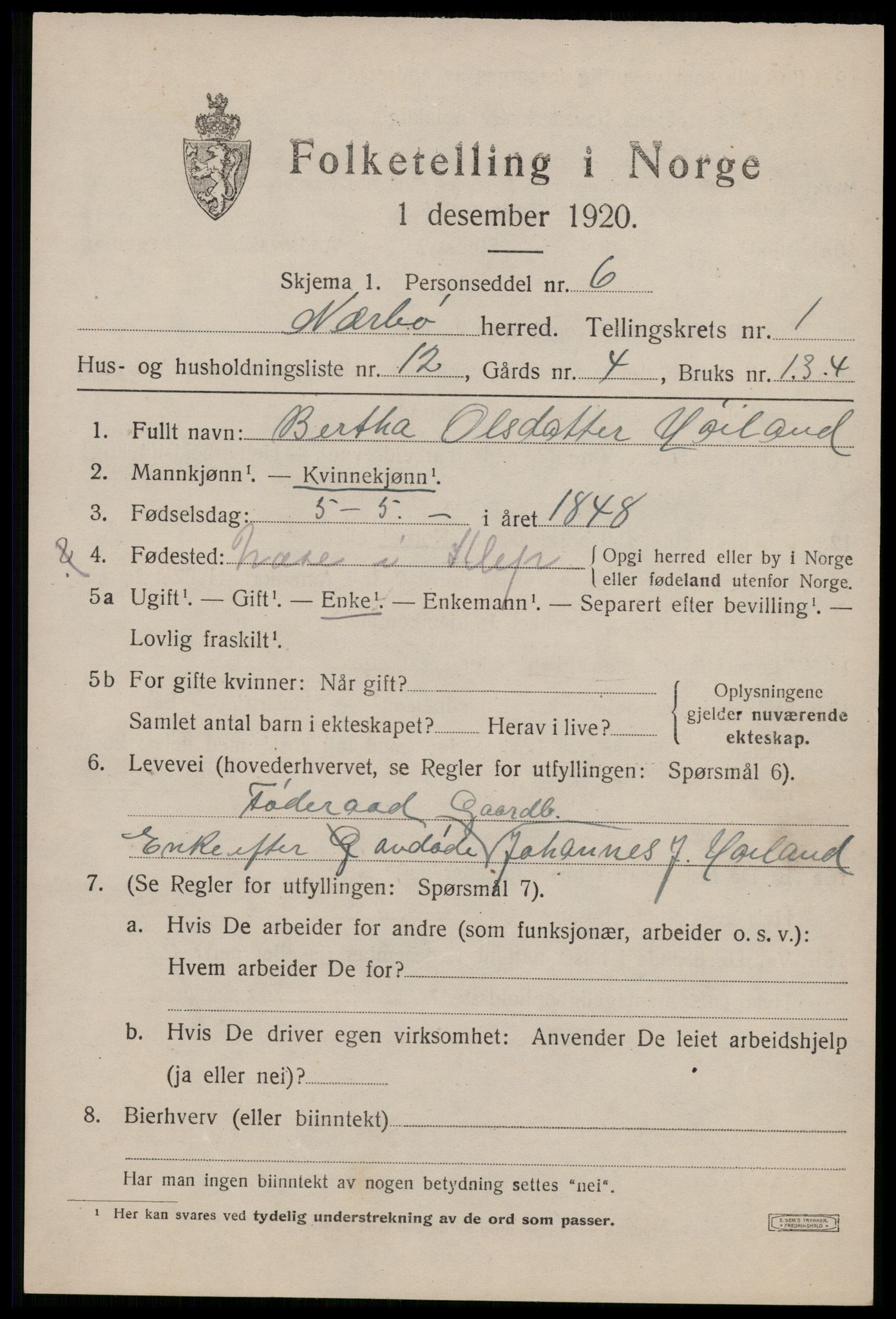 SAST, 1920 census for Nærbø, 1920, p. 939