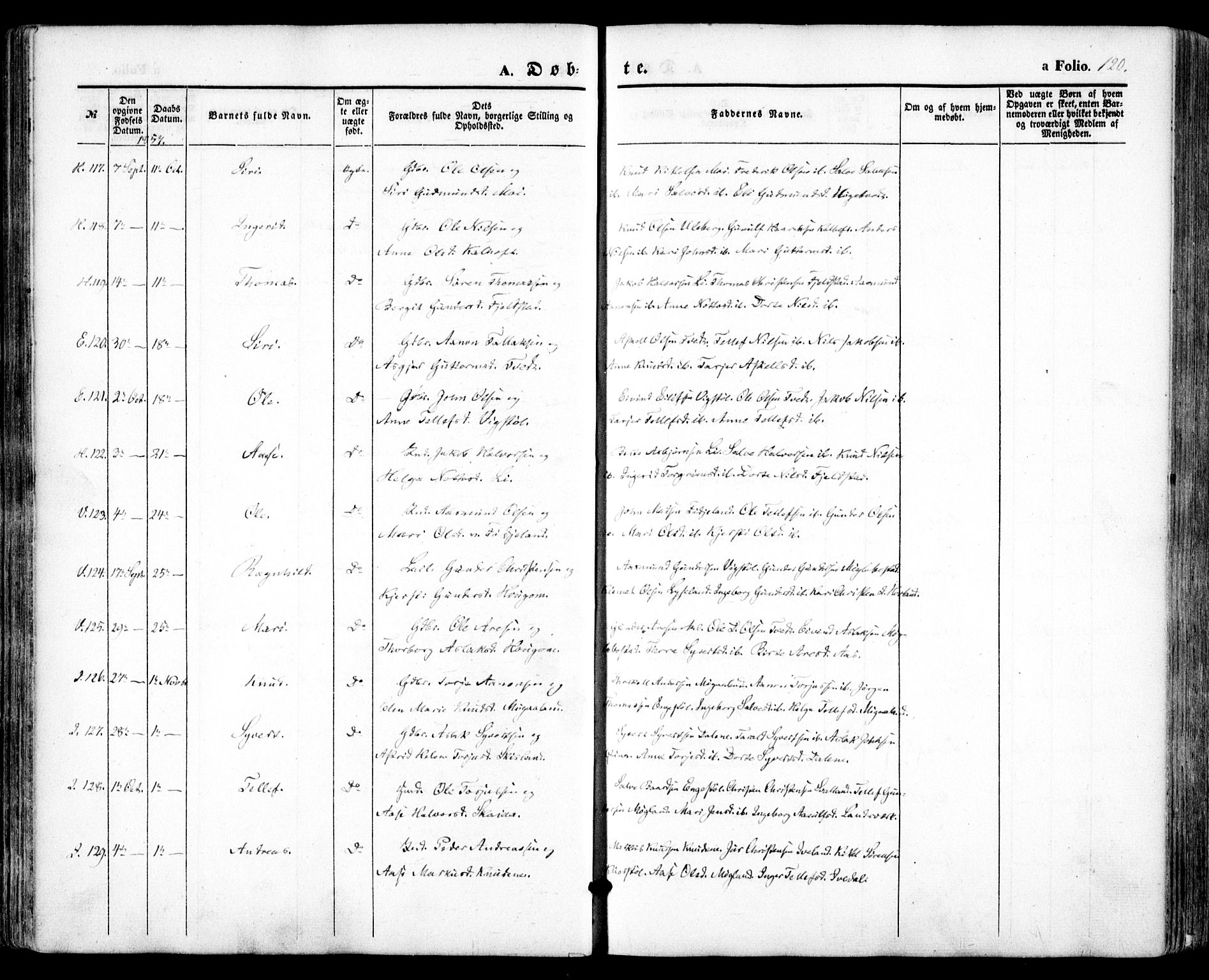 Evje sokneprestkontor, AV/SAK-1111-0008/F/Fa/Faa/L0005: Parish register (official) no. A 5, 1843-1865, p. 120