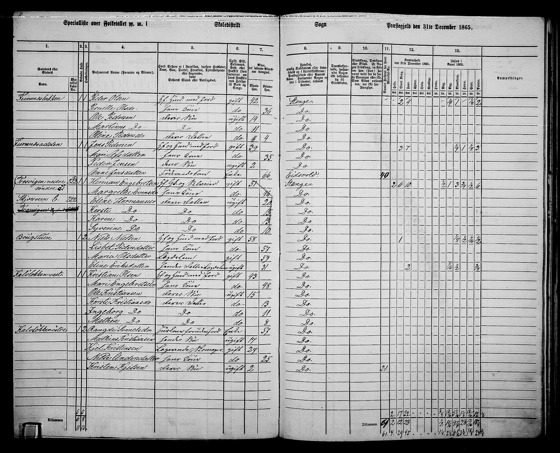 RA, 1865 census for Stange, 1865, p. 236