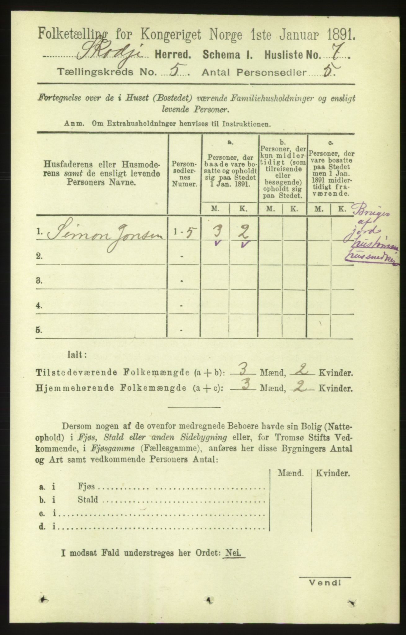 RA, 1891 census for 1529 Skodje, 1891, p. 739