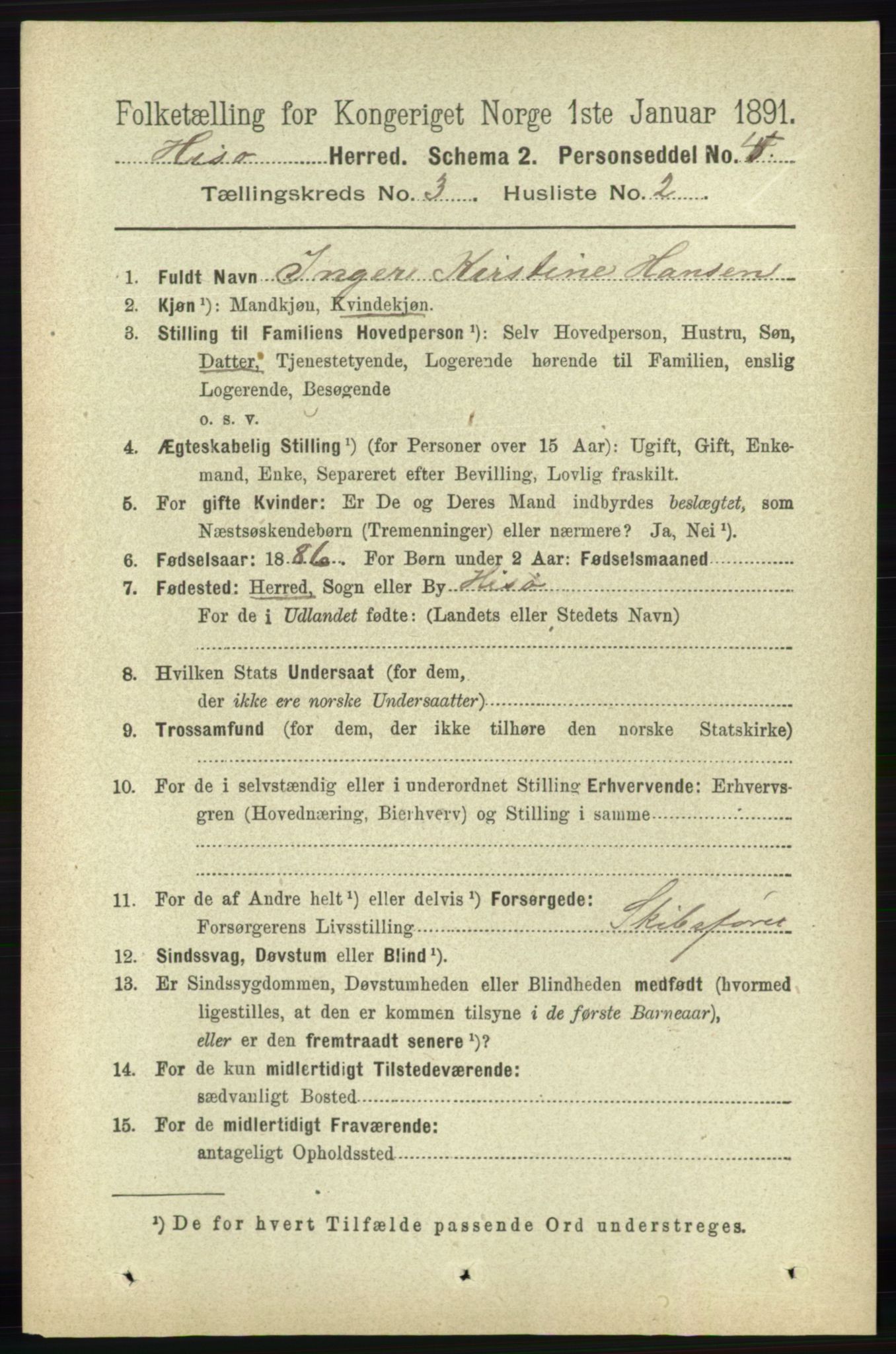 RA, 1891 census for 0922 Hisøy, 1891, p. 2257