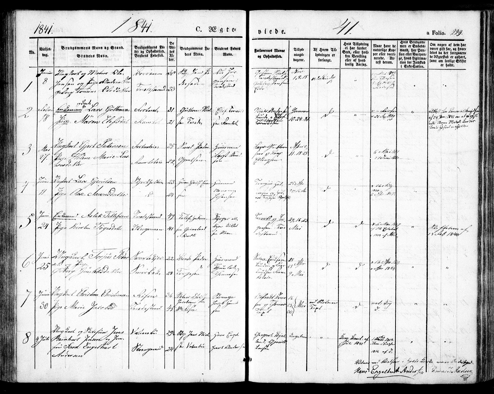 Holt sokneprestkontor, AV/SAK-1111-0021/F/Fa/L0007: Parish register (official) no. A 7, 1836-1848, p. 229