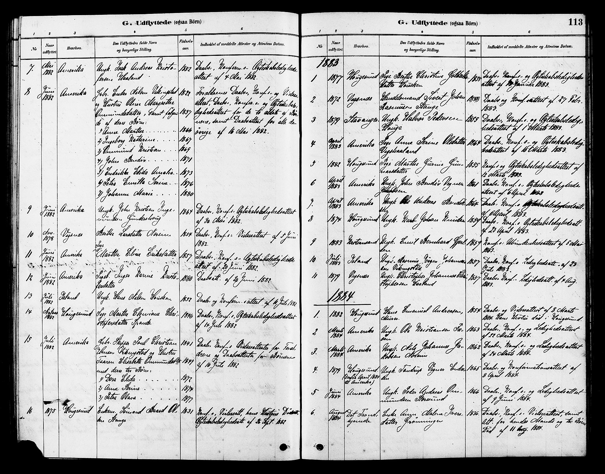 Torvastad sokneprestkontor, SAST/A -101857/H/Ha/Haa/L0014: Parish register (official) no. A 13, 1879-1888, p. 113