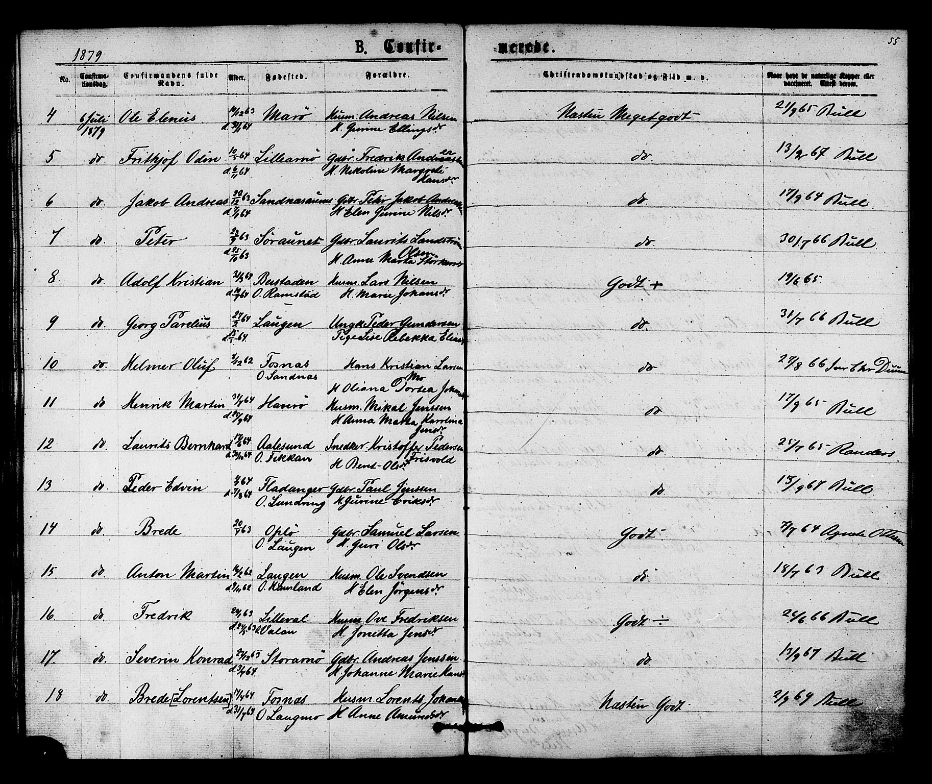 Ministerialprotokoller, klokkerbøker og fødselsregistre - Nord-Trøndelag, SAT/A-1458/784/L0671: Parish register (official) no. 784A06, 1876-1879, p. 55