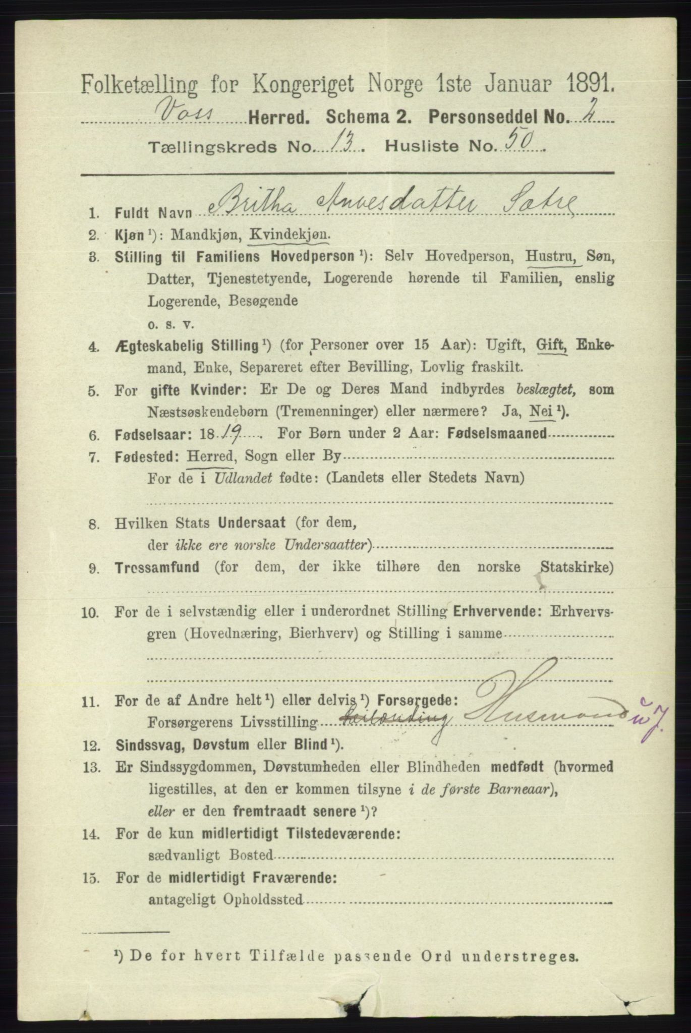 RA, 1891 census for 1235 Voss, 1891, p. 7181