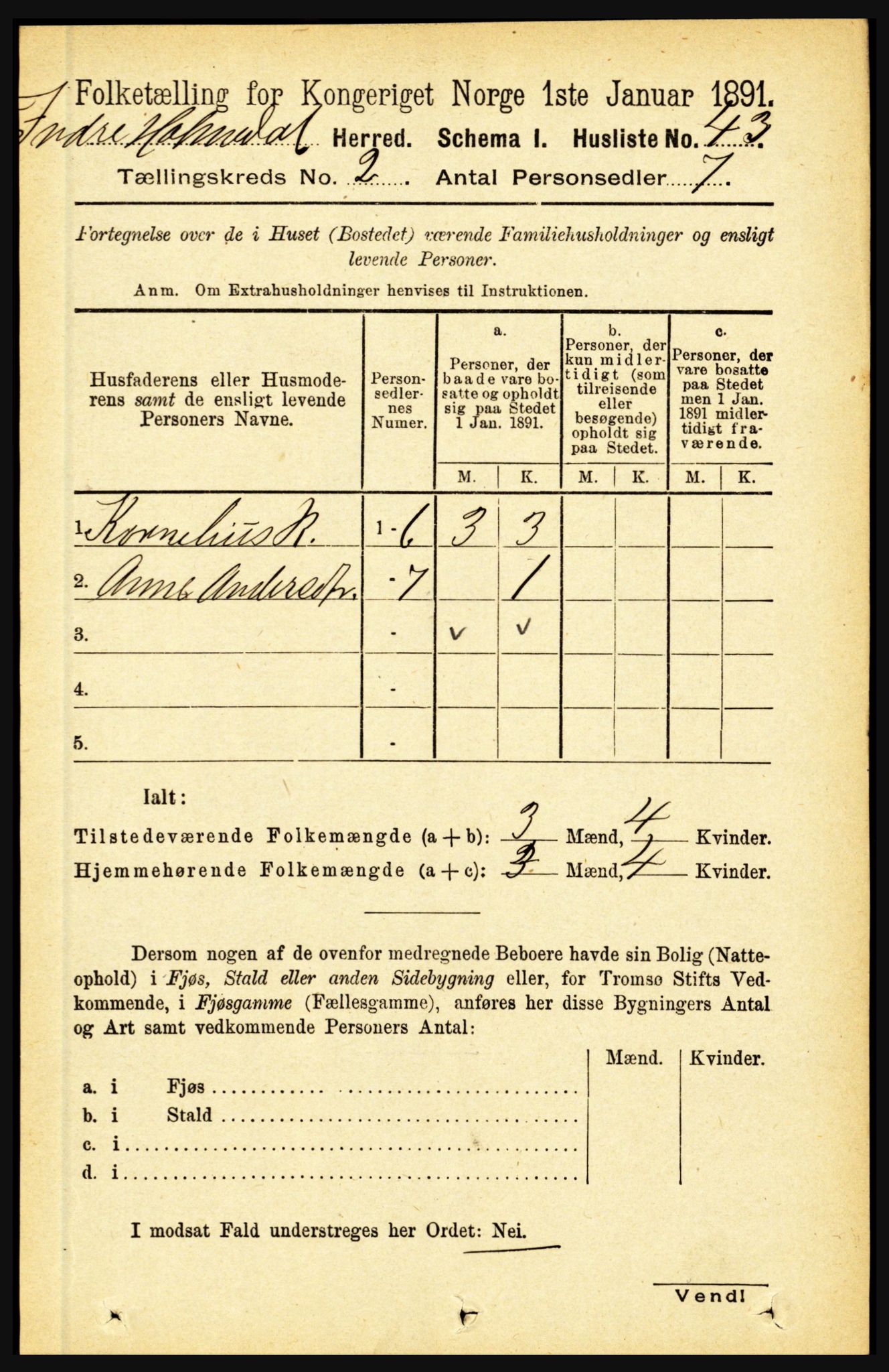 RA, 1891 census for 1430 Indre Holmedal, 1891, p. 444