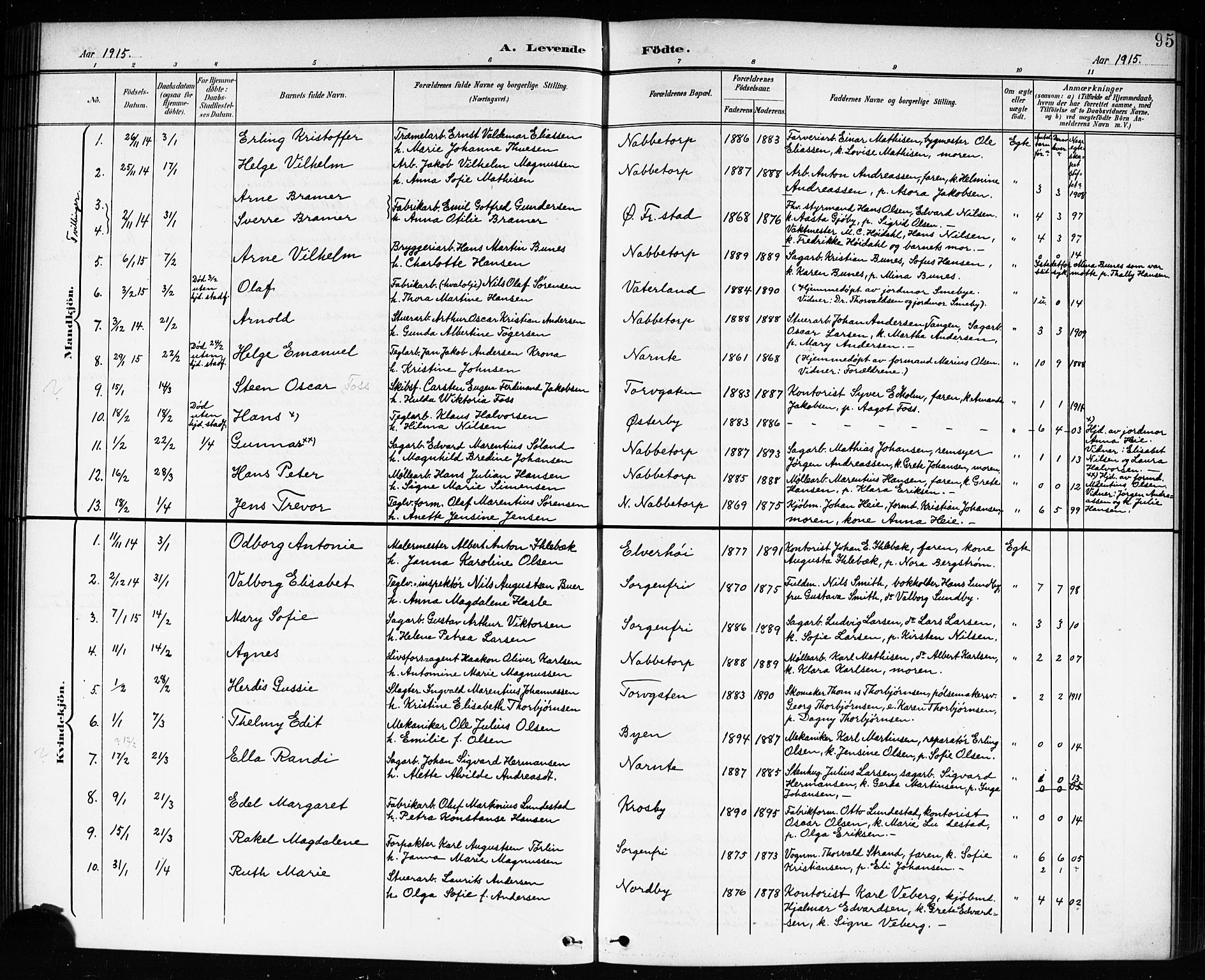 Østre Fredrikstad prestekontor Kirkebøker, SAO/A-10907/G/Ga/L0002: Parish register (copy) no. 2, 1900-1919, p. 95