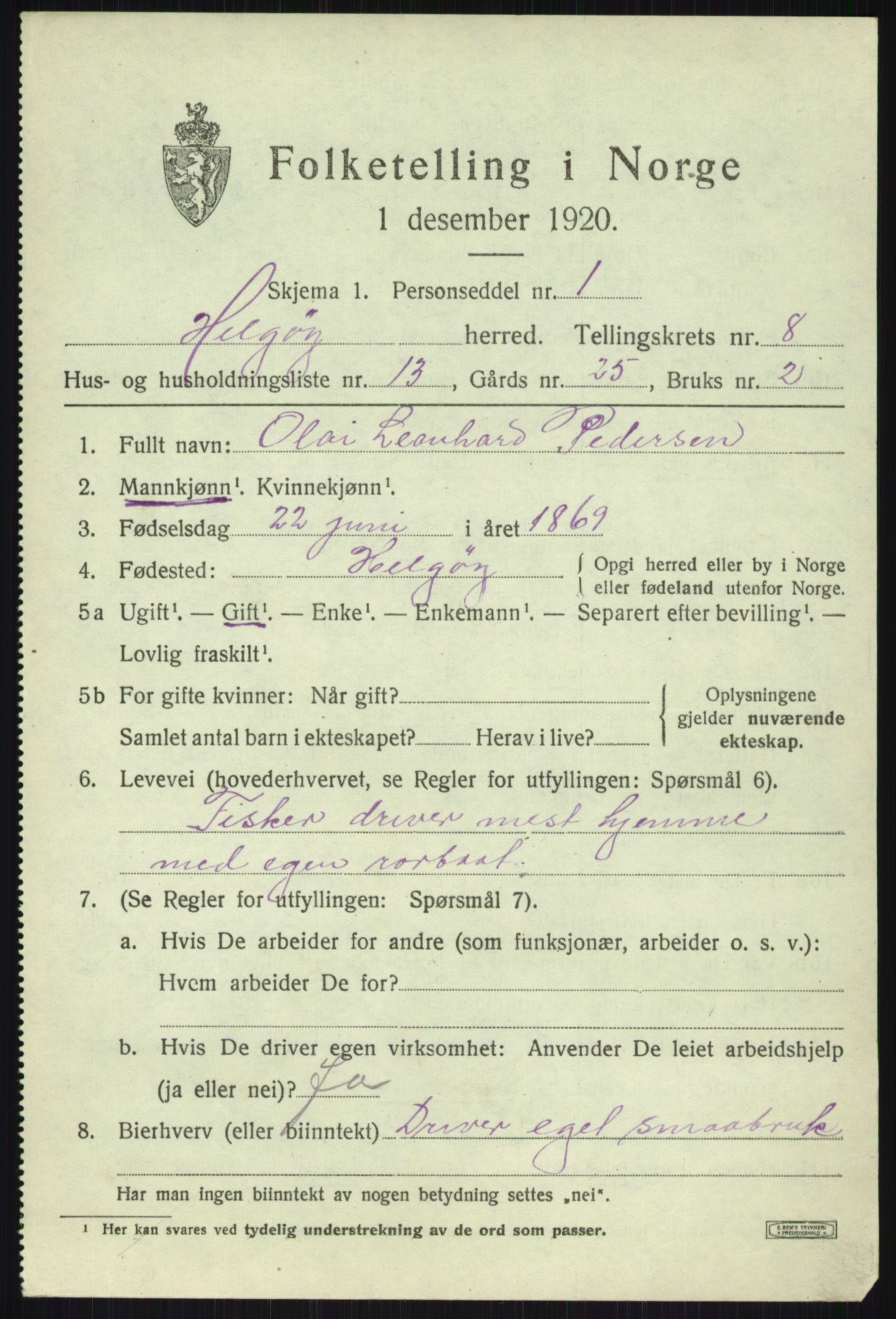 SATØ, 1920 census for Helgøy, 1920, p. 3010