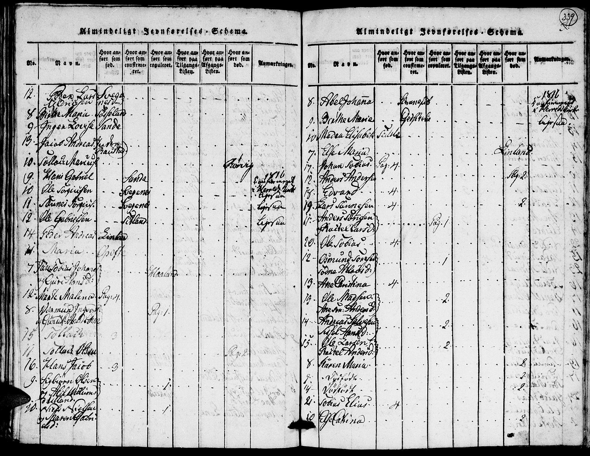 Kvinesdal sokneprestkontor, SAK/1111-0026/F/Fa/Faa/L0001: Parish register (official) no. A 1, 1815-1849, p. 339