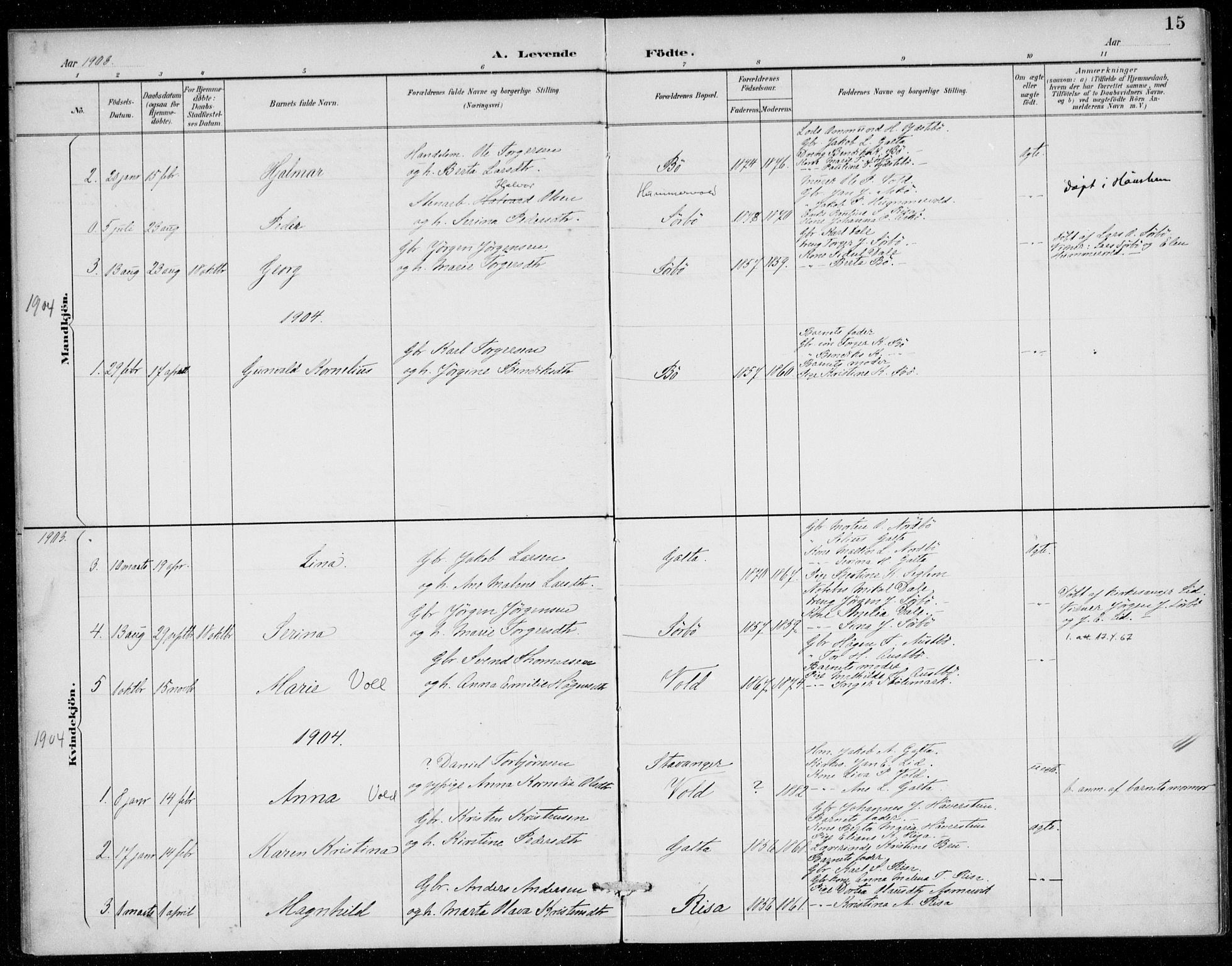 Rennesøy sokneprestkontor, SAST/A -101827/H/Ha/Haa/L0016: Parish register (official) no. A 16, 1891-1924, p. 15