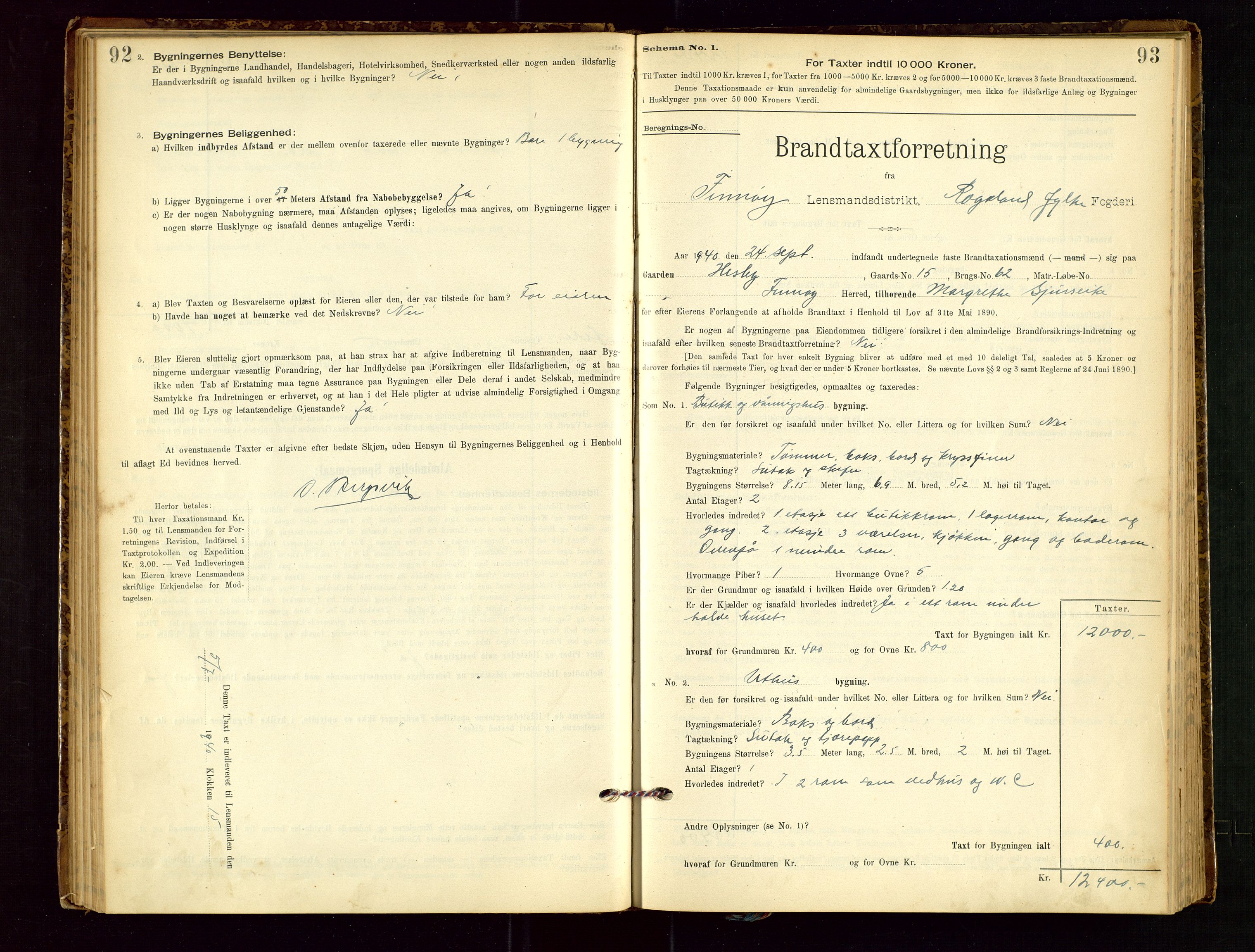 Finnøy lensmannskontor, AV/SAST-A-100442/Goa/L0003: Branntakstprotokoll - skjemaprotokoll, 1896-1954, p. 92-93