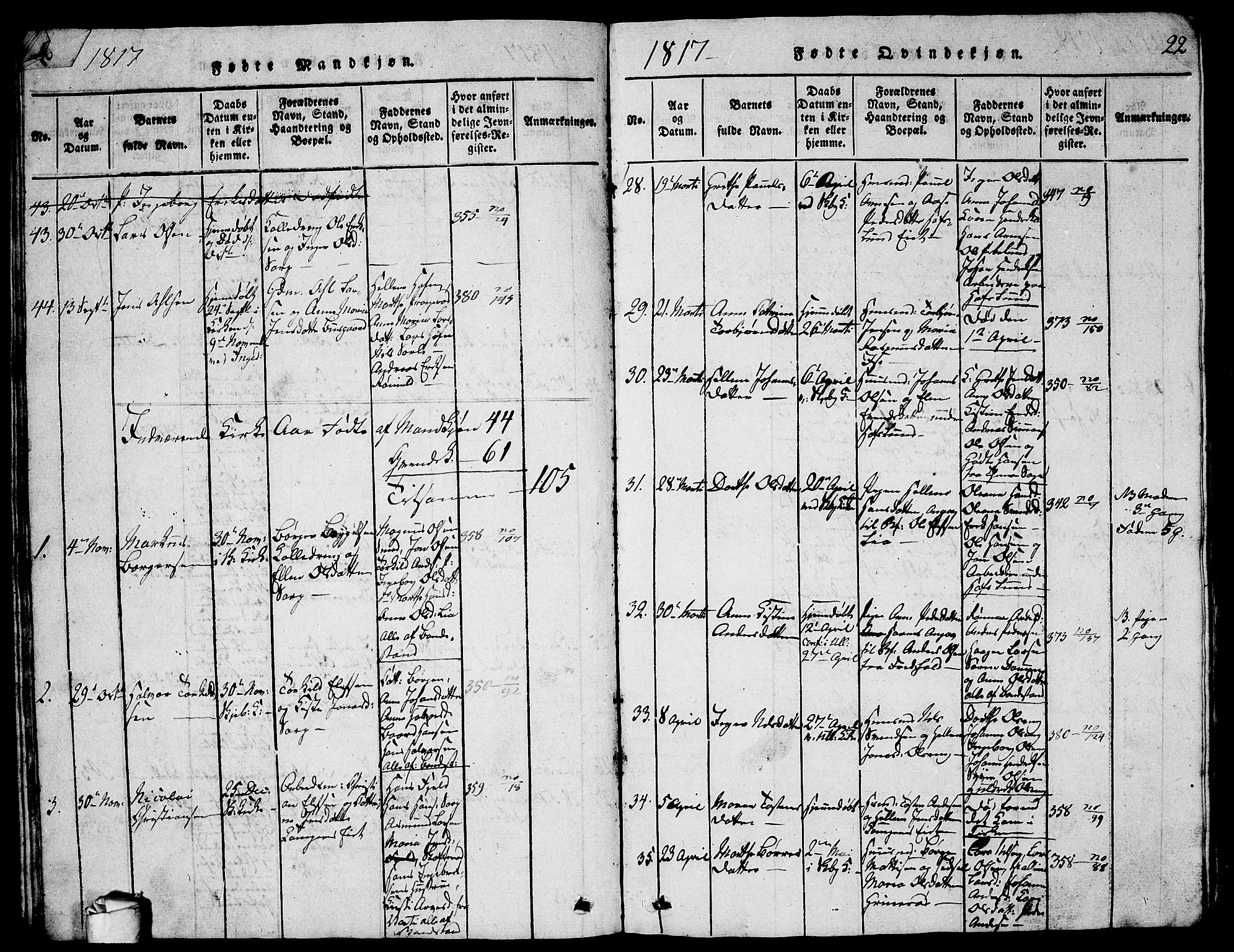 Skjeberg prestekontor Kirkebøker, SAO/A-10923/G/Ga/L0001: Parish register (copy) no. I 1, 1815-1830, p. 22