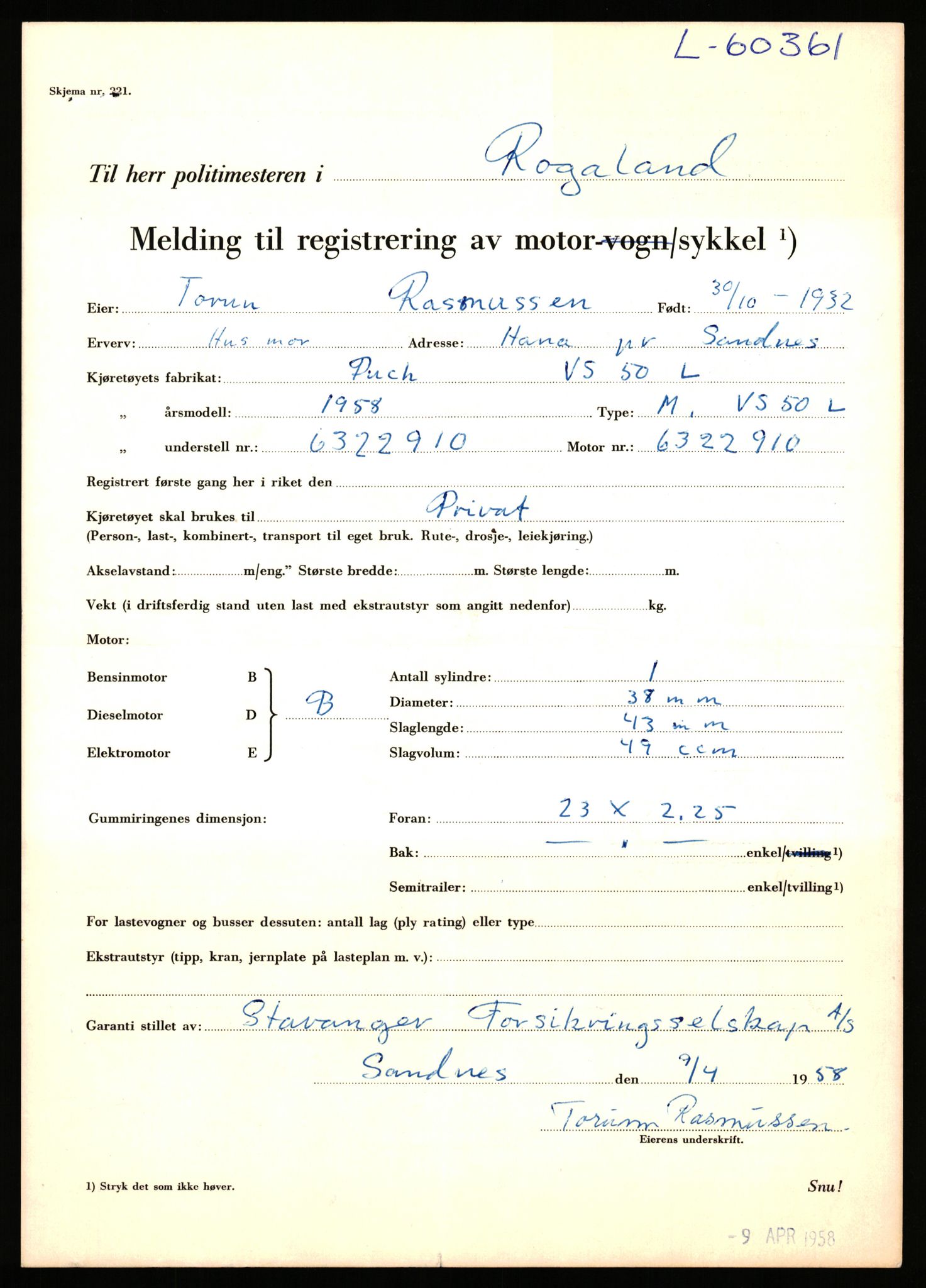 Stavanger trafikkstasjon, AV/SAST-A-101942/0/F/L0059: L-60000 - L-60699, 1930-1971, p. 1009