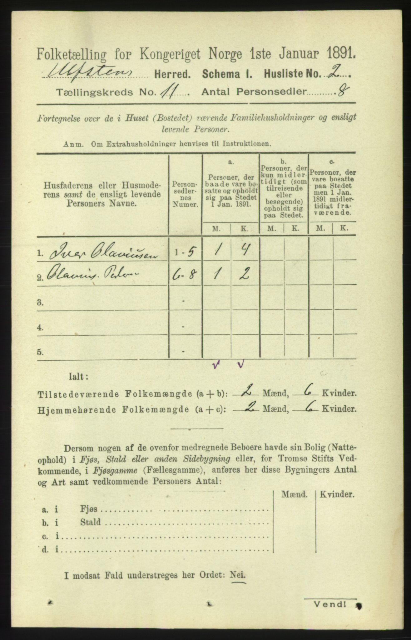 RA, 1891 census for 1516 Ulstein, 1891, p. 3395