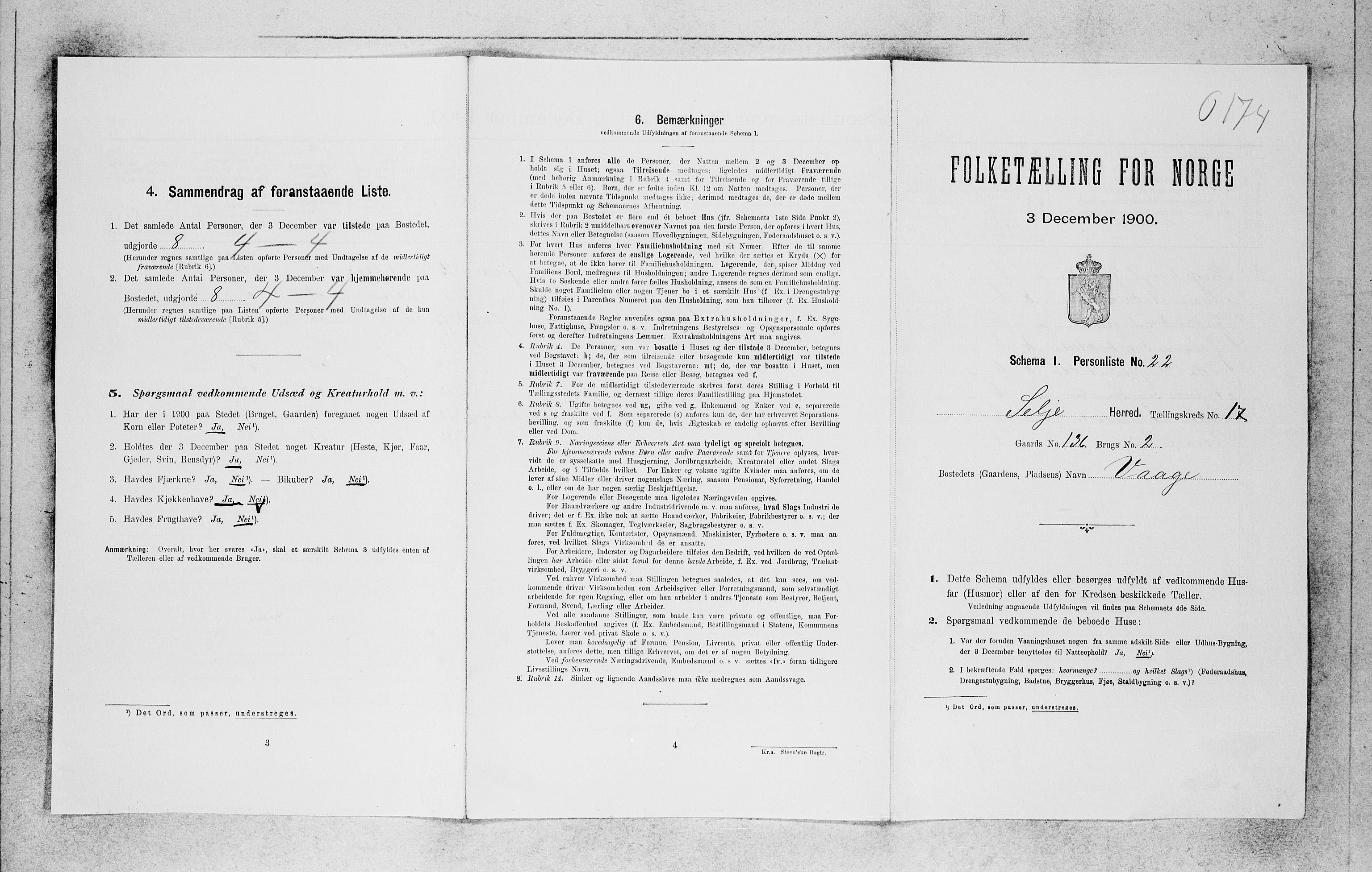 SAB, 1900 census for Selje, 1900, p. 1674
