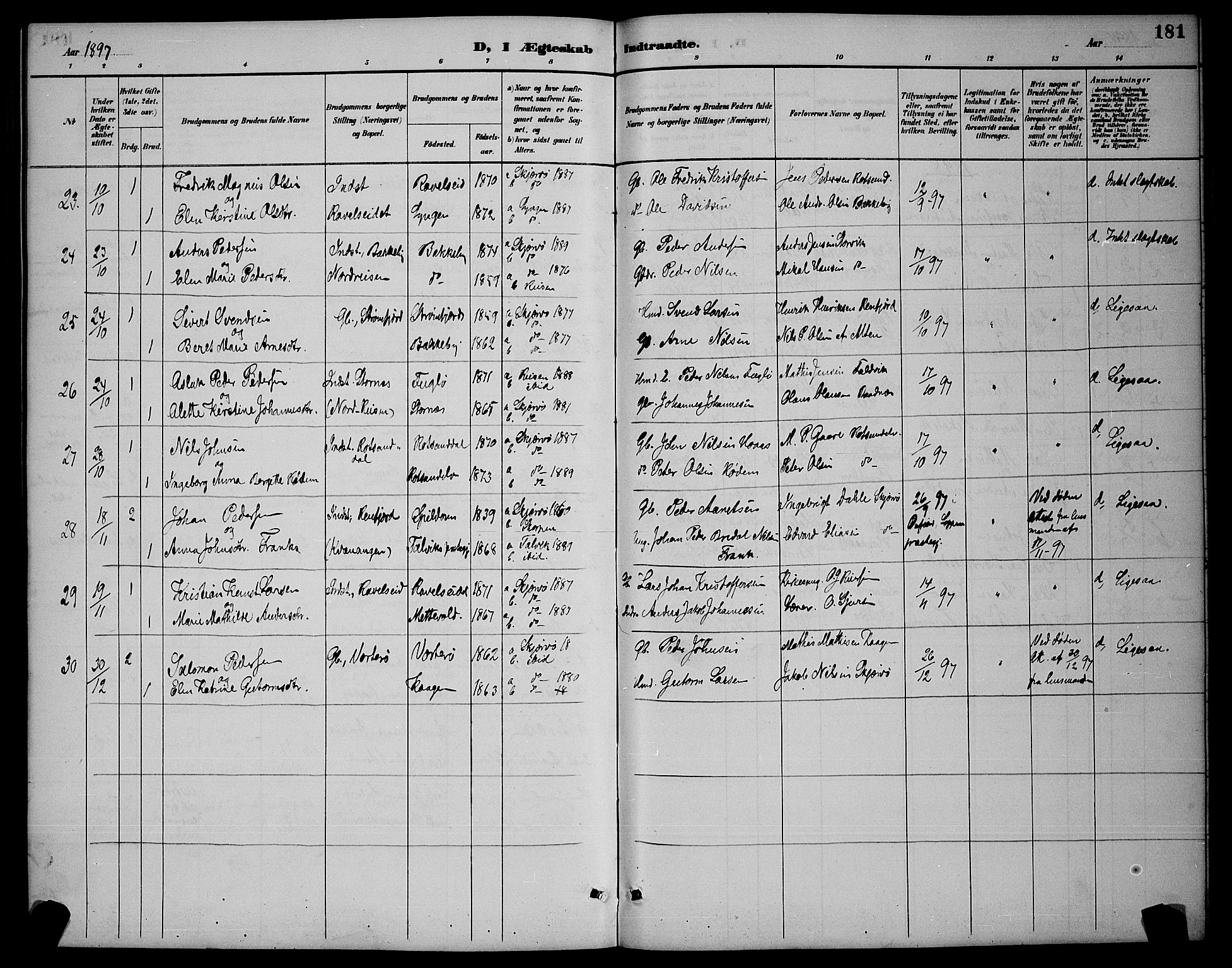 Skjervøy sokneprestkontor, AV/SATØ-S-1300/H/Ha/Hab/L0007klokker: Parish register (copy) no. 7, 1889-1899, p. 181