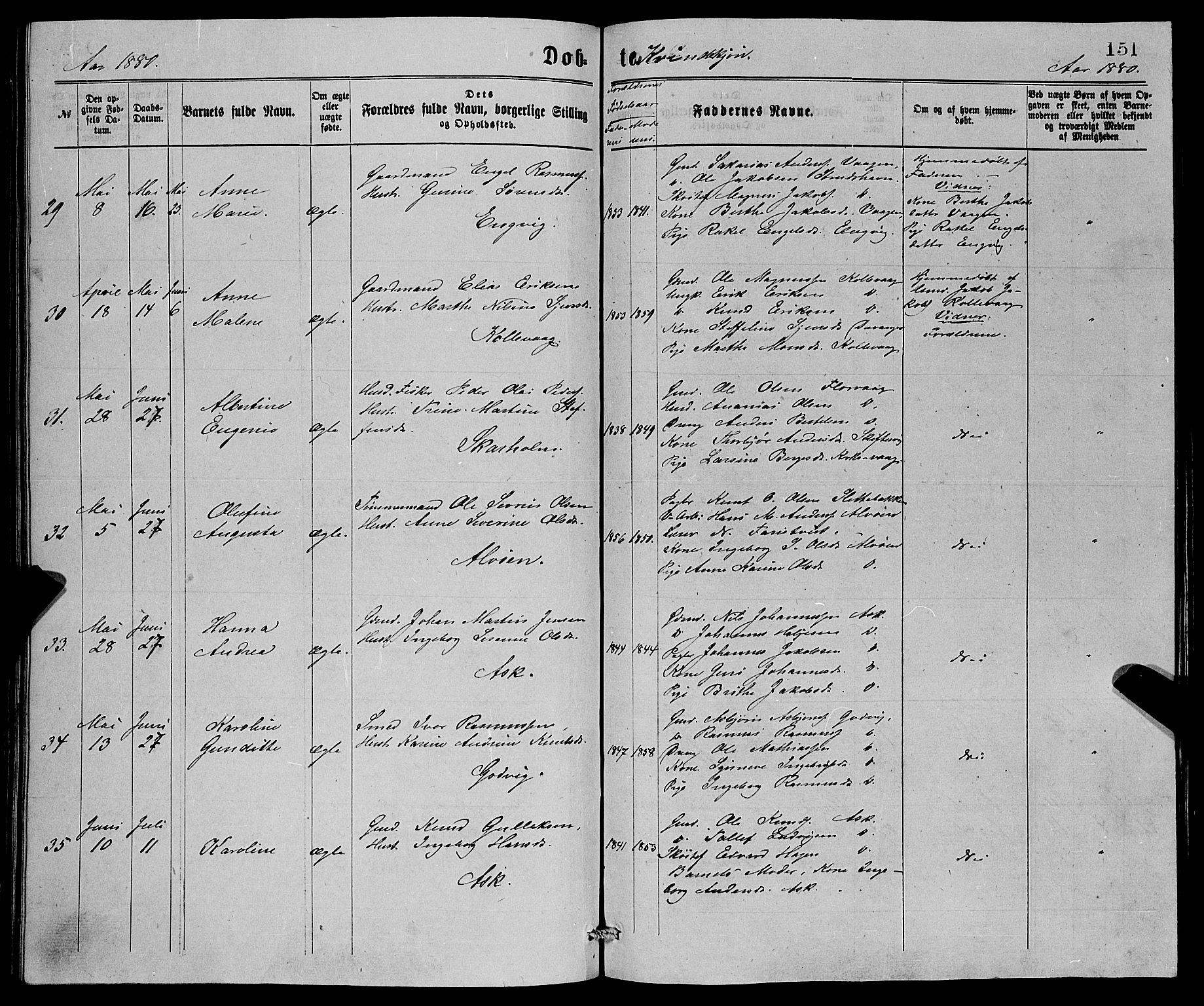 Askøy Sokneprestembete, AV/SAB-A-74101/H/Ha/Hab/Haba/L0007: Parish register (copy) no. A 7, 1871-1881, p. 151