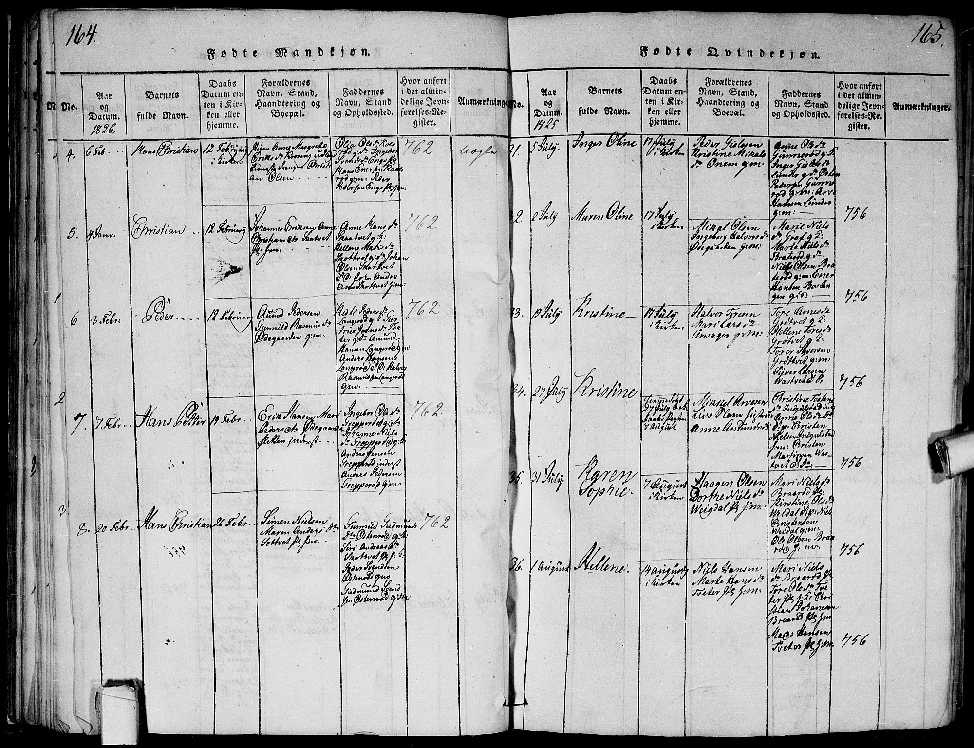 Våler prestekontor Kirkebøker, SAO/A-11083/G/Ga/L0001: Parish register (copy) no. I 1, 1815-1839, p. 164-165