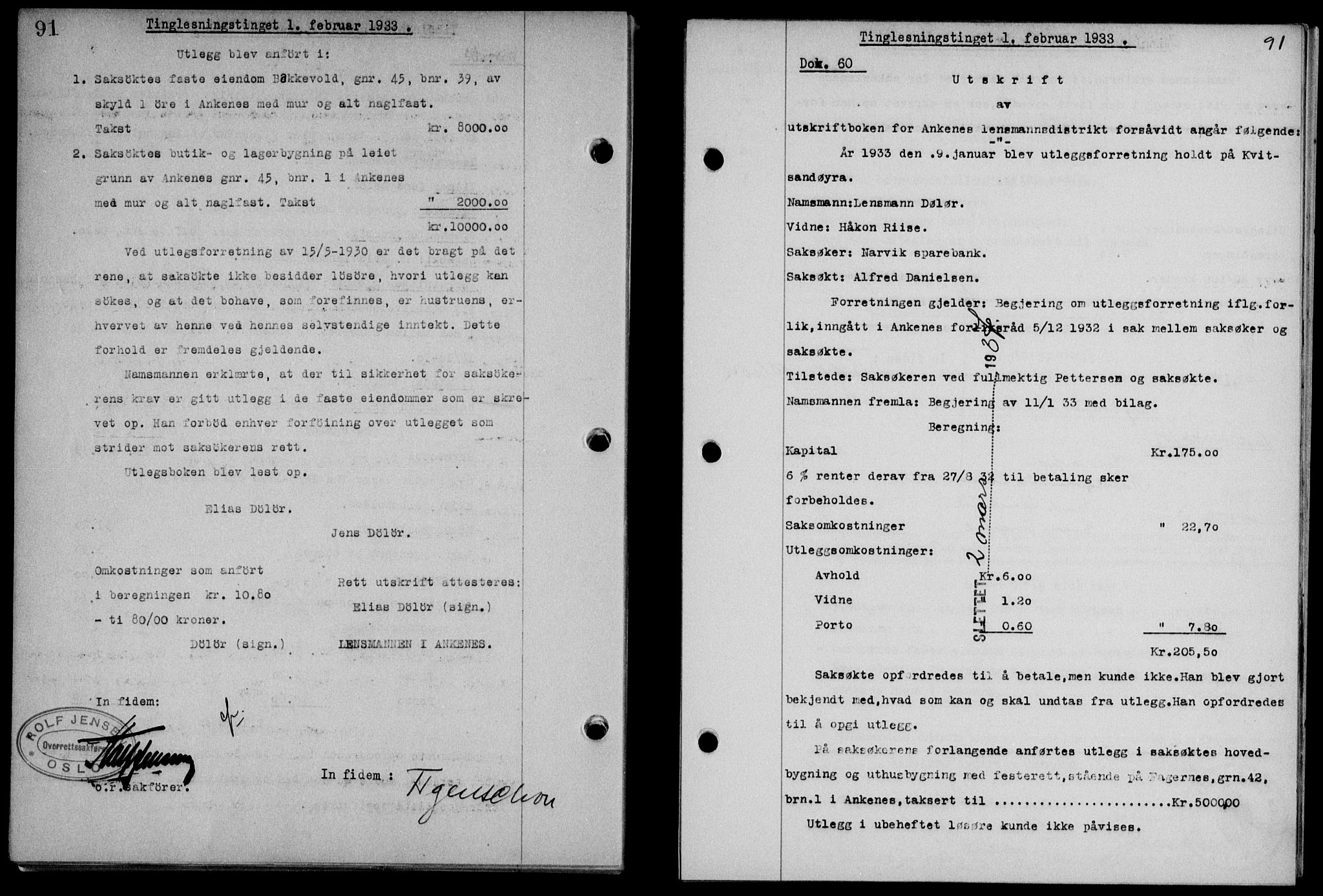 Steigen og Ofoten sorenskriveri, SAT/A-0030/1/2/2C/L0022/0001: Mortgage book no. 25-II og 26-I, 1932-1933, Deed date: 01.02.1933