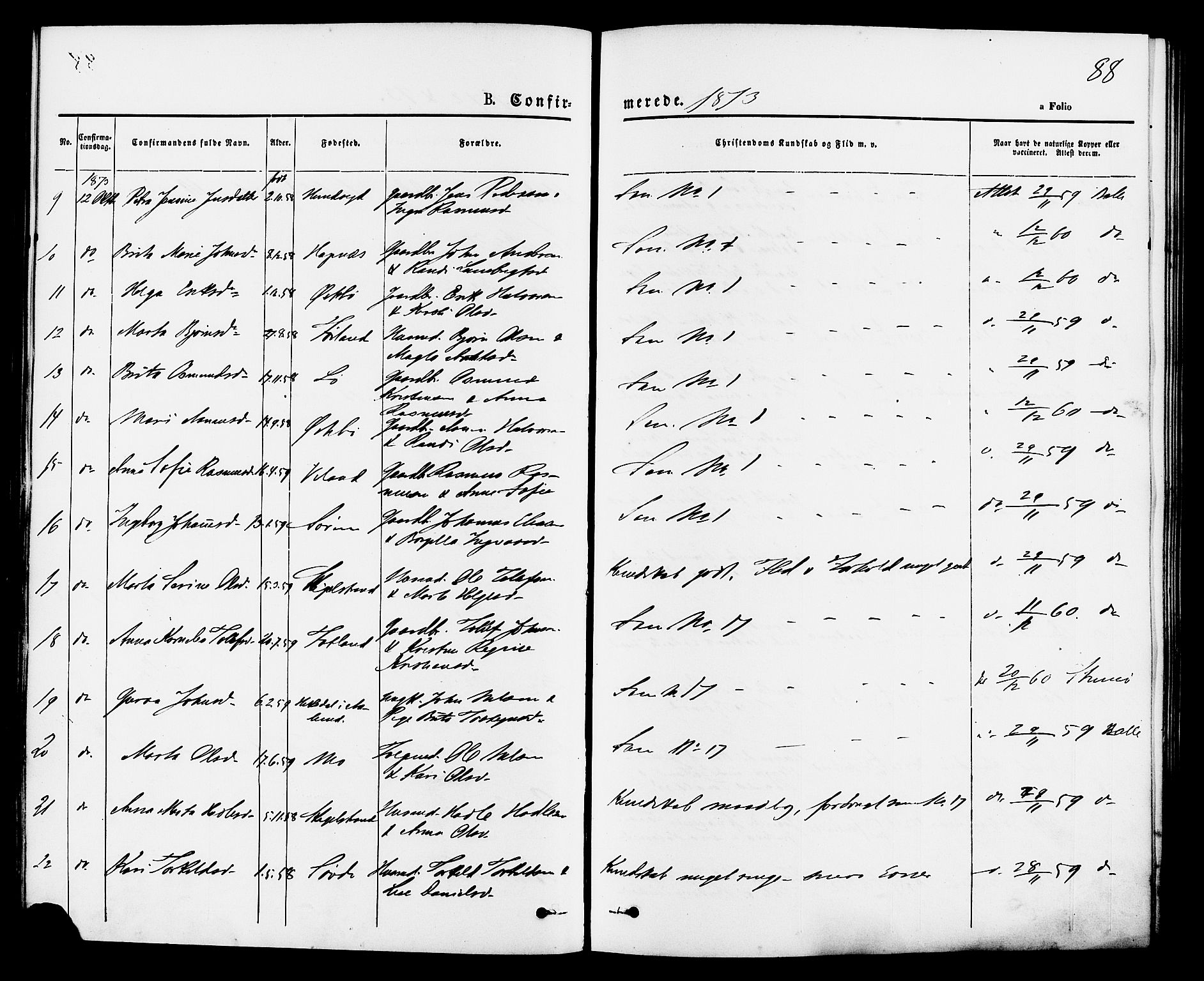 Vikedal sokneprestkontor, SAST/A-101840/01/IV: Parish register (official) no. A 7, 1868-1883, p. 88