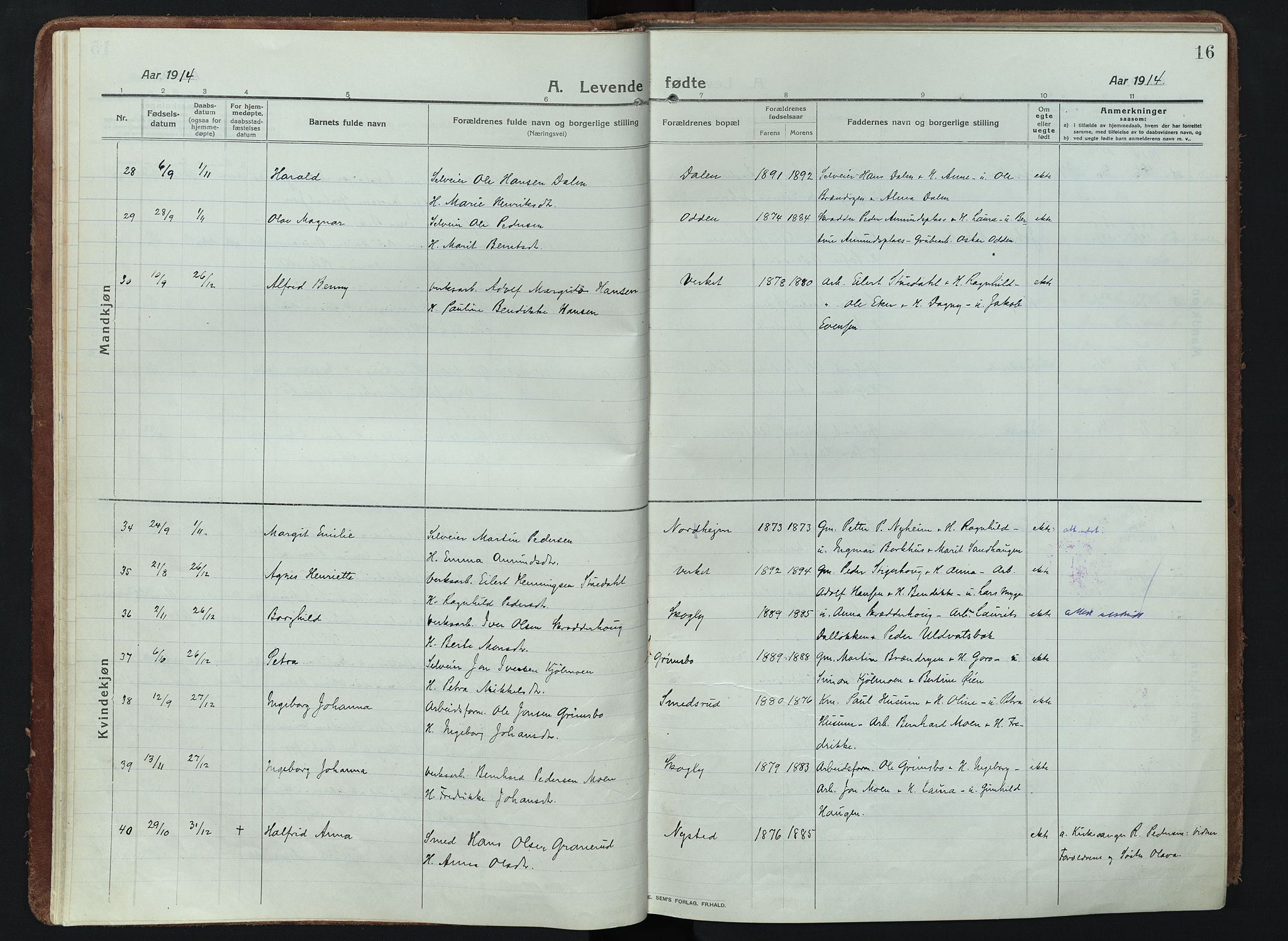 Alvdal prestekontor, SAH/PREST-060/H/Ha/Haa/L0005: Parish register (official) no. 5, 1913-1930, p. 16