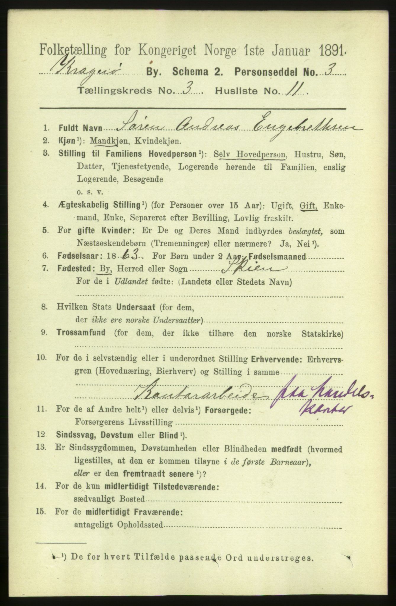 RA, 1891 census for 0801 Kragerø, 1891, p. 2754