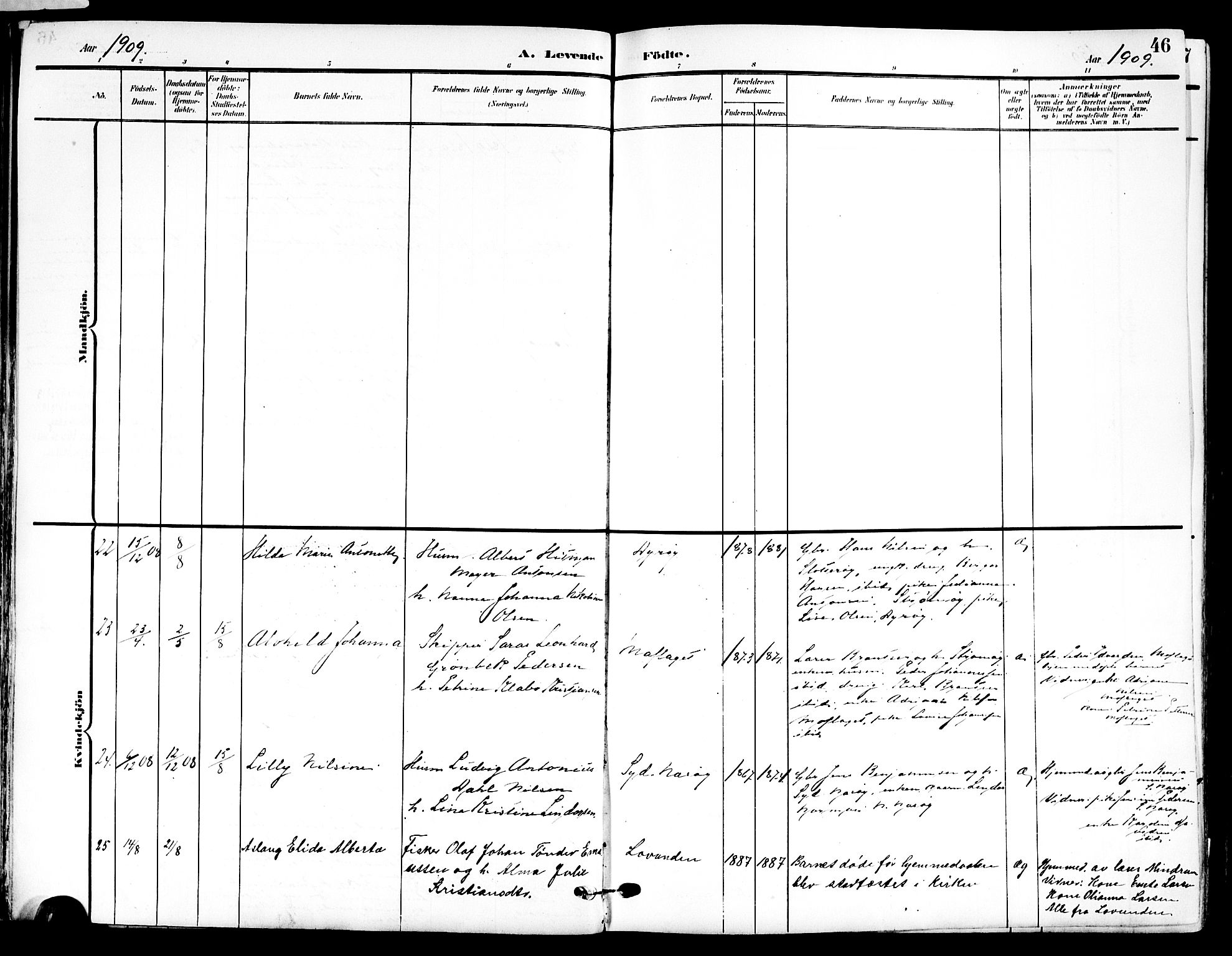 Ministerialprotokoller, klokkerbøker og fødselsregistre - Nordland, AV/SAT-A-1459/839/L0569: Parish register (official) no. 839A06, 1903-1922, p. 46