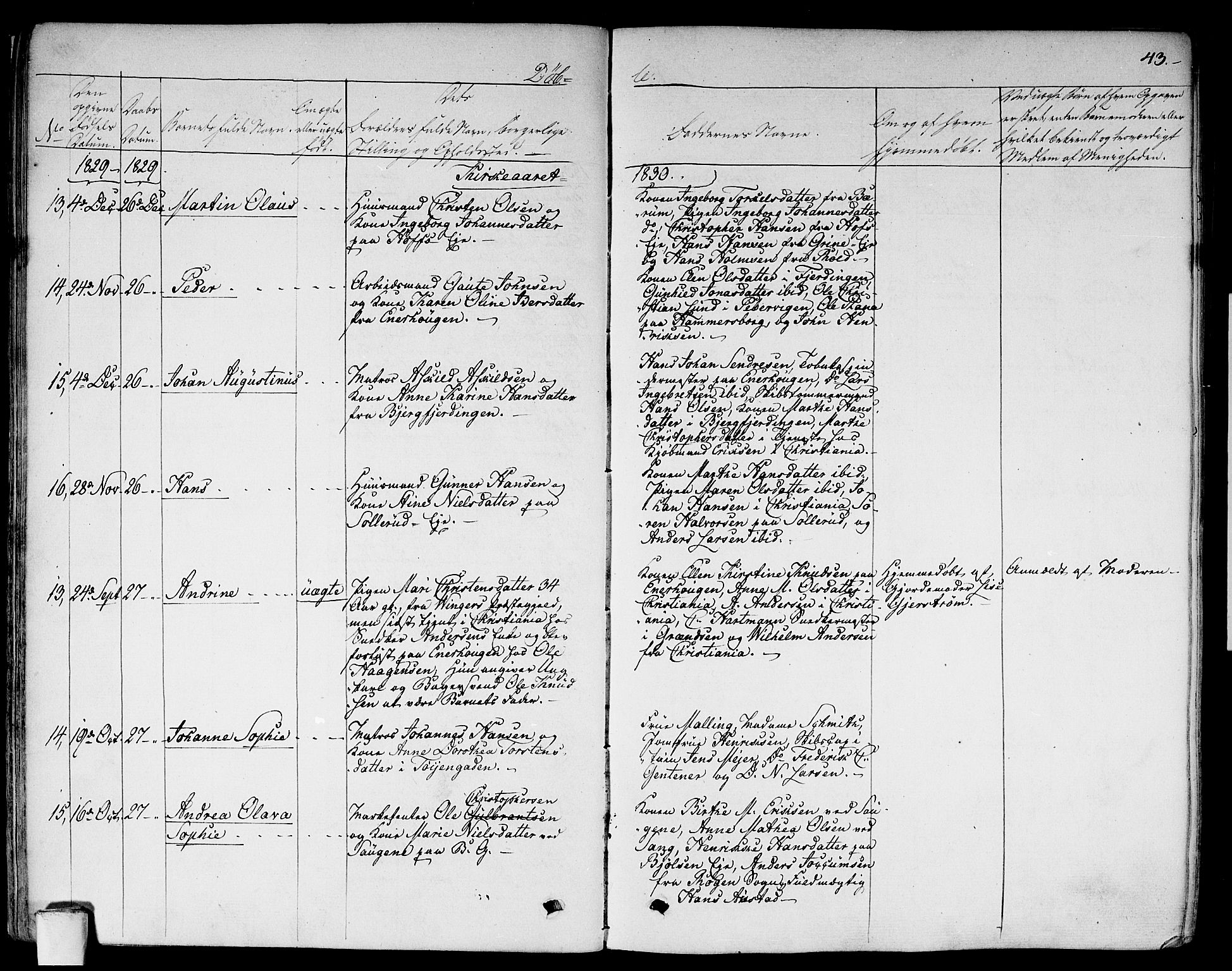 Aker prestekontor kirkebøker, AV/SAO-A-10861/F/L0013: Parish register (official) no. 13, 1828-1837, p. 43