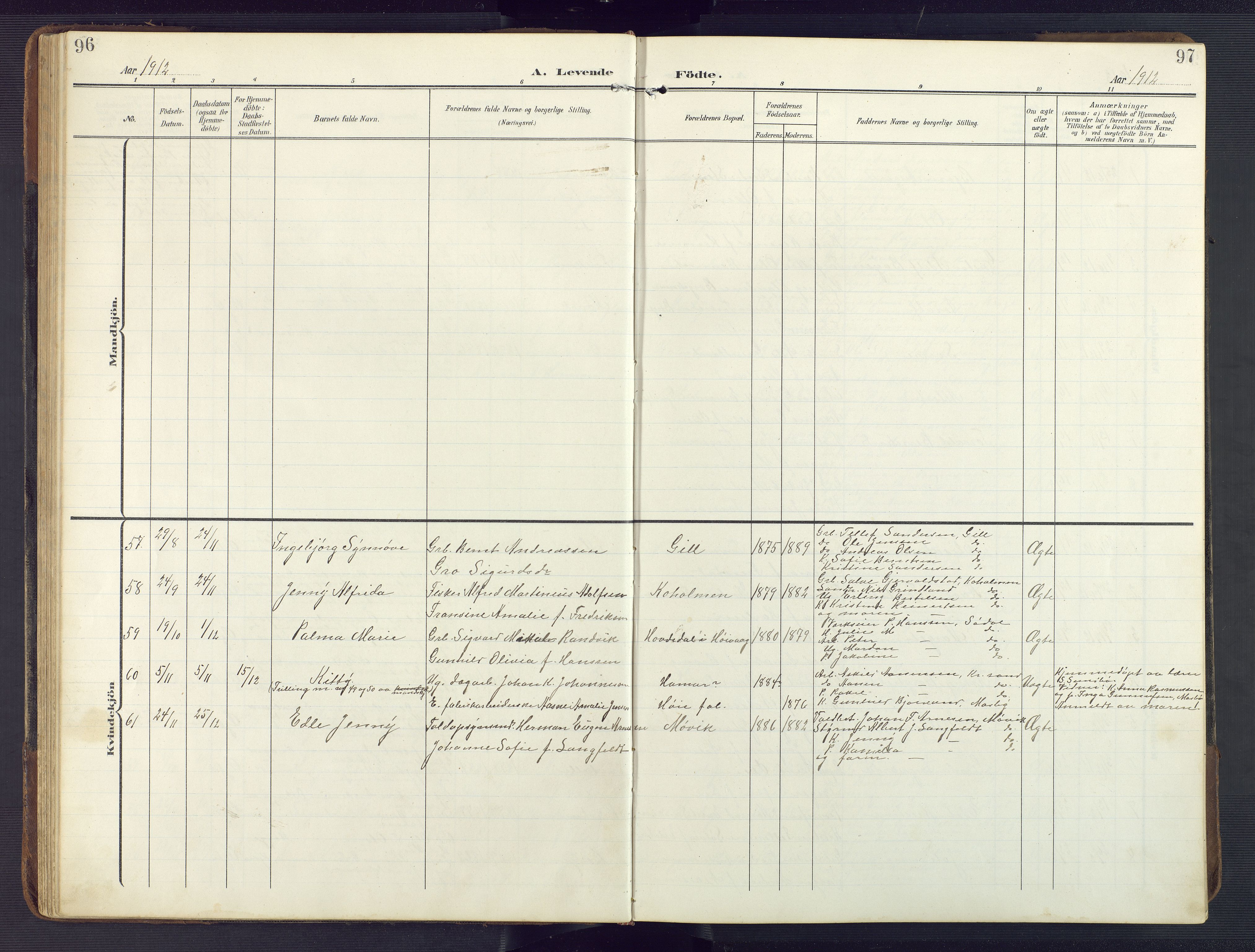 Oddernes sokneprestkontor, SAK/1111-0033/F/Fb/Fba/L0010: Parish register (copy) no. B 10, 1907-1941, p. 96-97