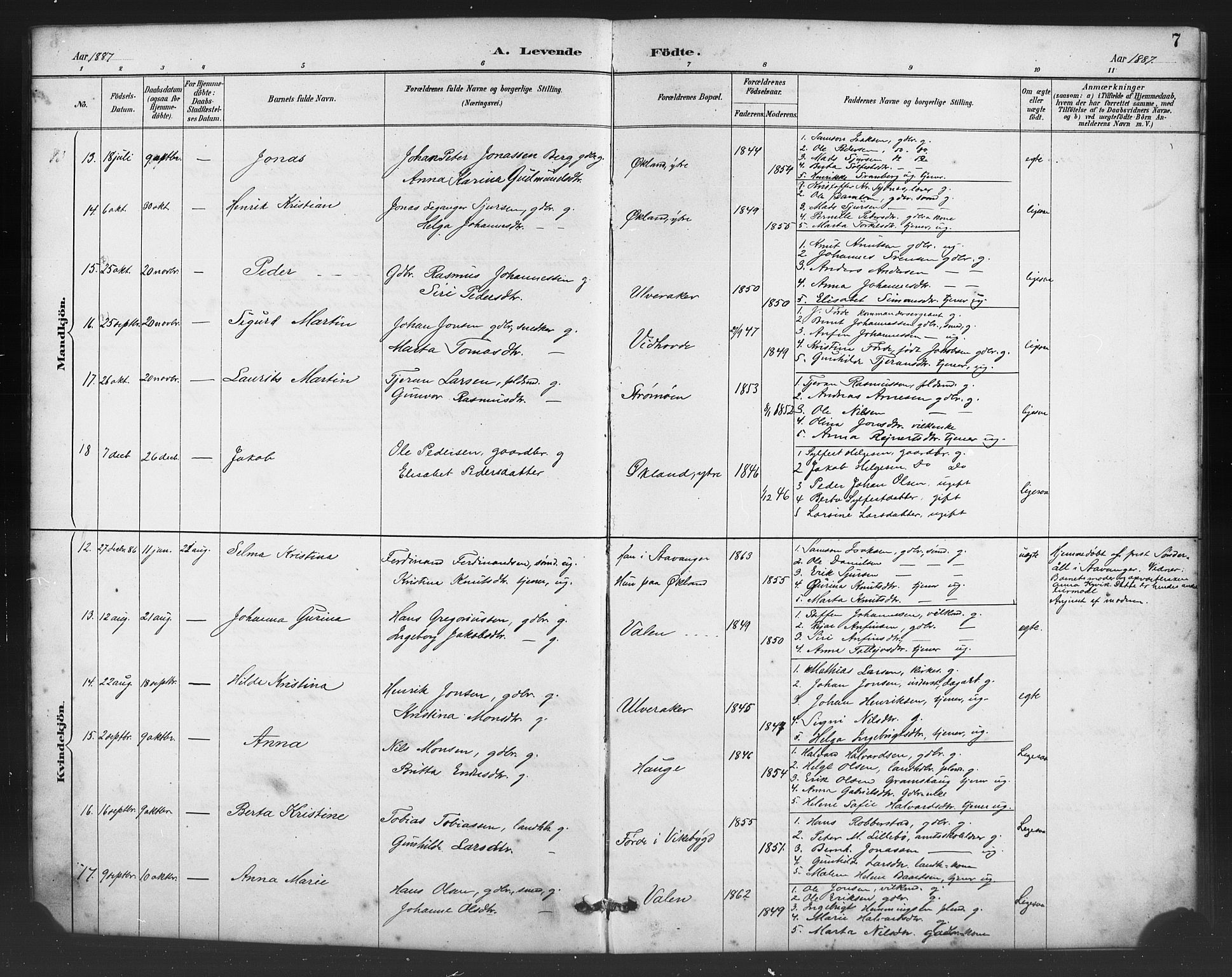 Sveio Sokneprestembete, AV/SAB-A-78501/H/Hab: Parish register (copy) no. B 2, 1887-1911, p. 7