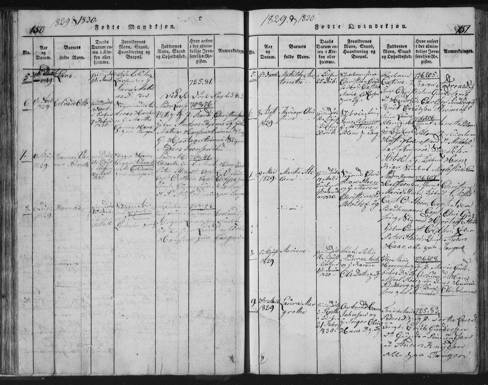 Strømsø kirkebøker, AV/SAKO-A-246/F/Fb/L0004: Parish register (official) no. II 4, 1814-1843, p. 150-151