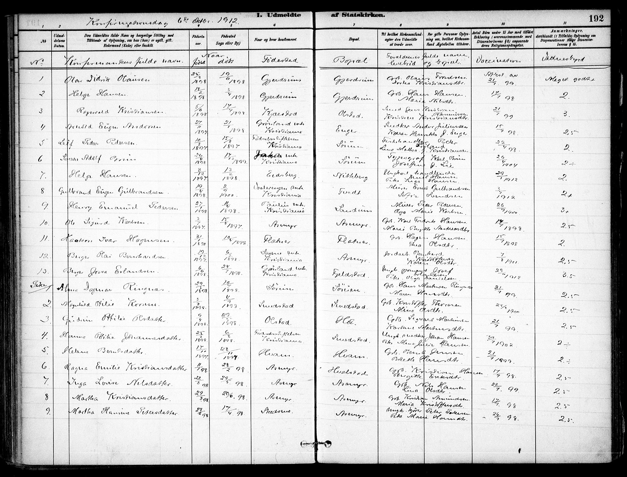Gjerdrum prestekontor Kirkebøker, AV/SAO-A-10412b/F/Fa/L0009: Parish register (official) no. I 9, 1881-1916, p. 192