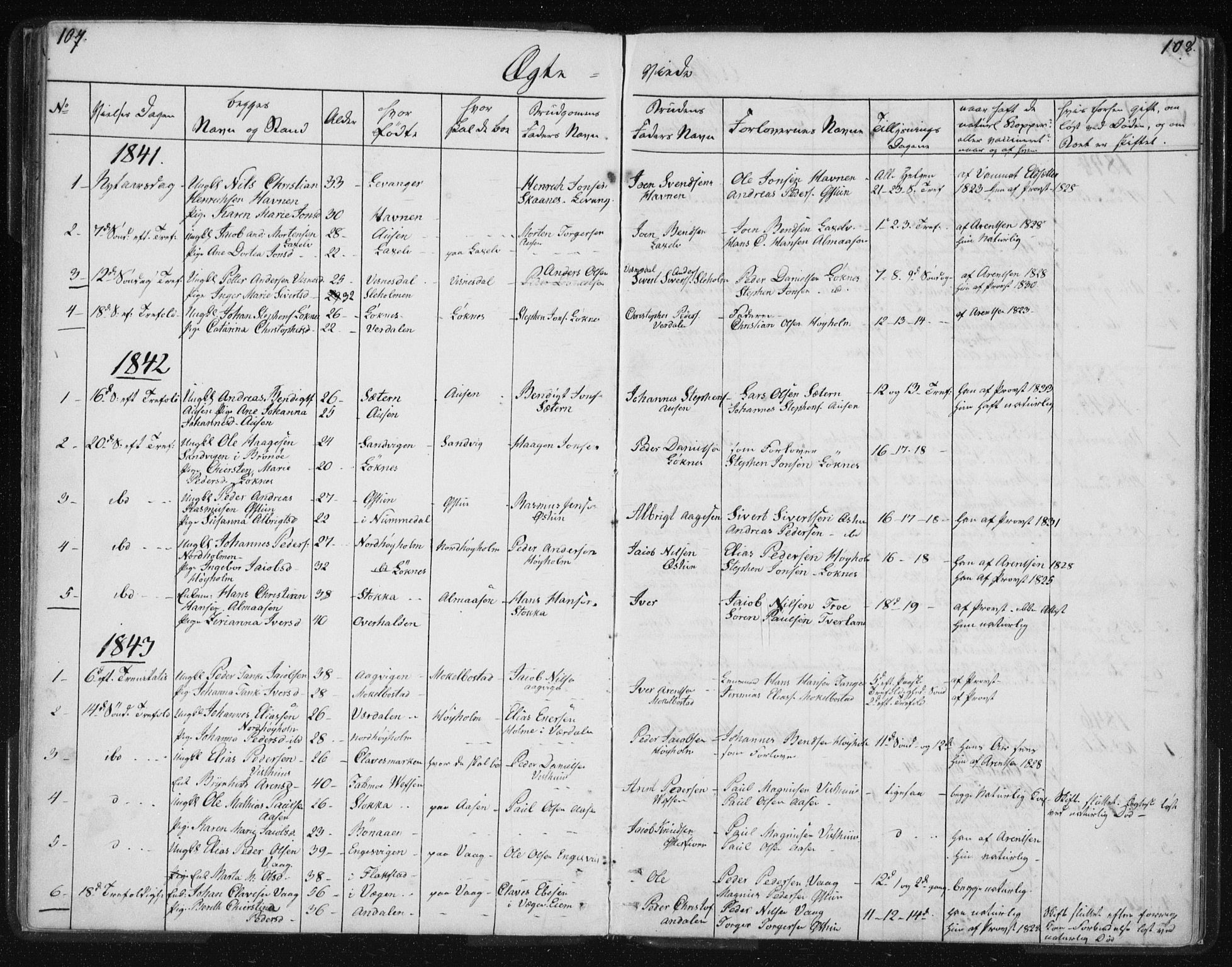 Ministerialprotokoller, klokkerbøker og fødselsregistre - Nordland, SAT/A-1459/819/L0275: Parish register (copy) no. 819C01, 1841-1868, p. 107-108