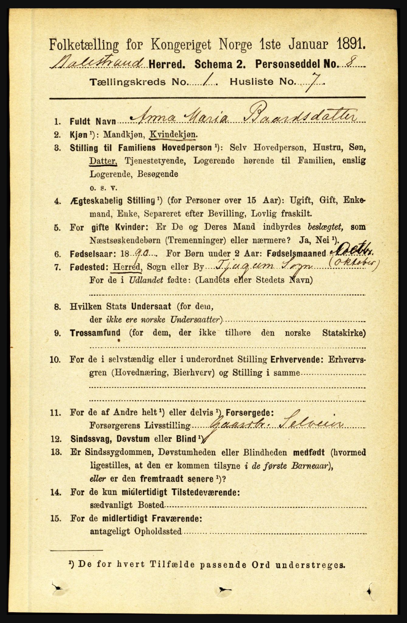 RA, 1891 census for 1418 Balestrand, 1891, p. 106