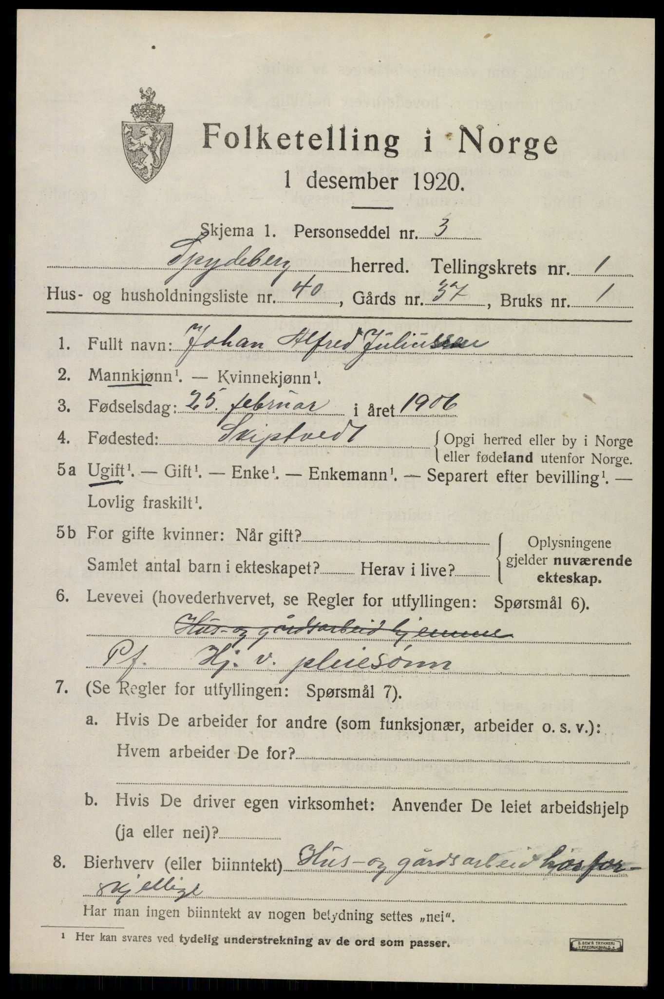 SAO, 1920 census for Spydeberg, 1920, p. 1563