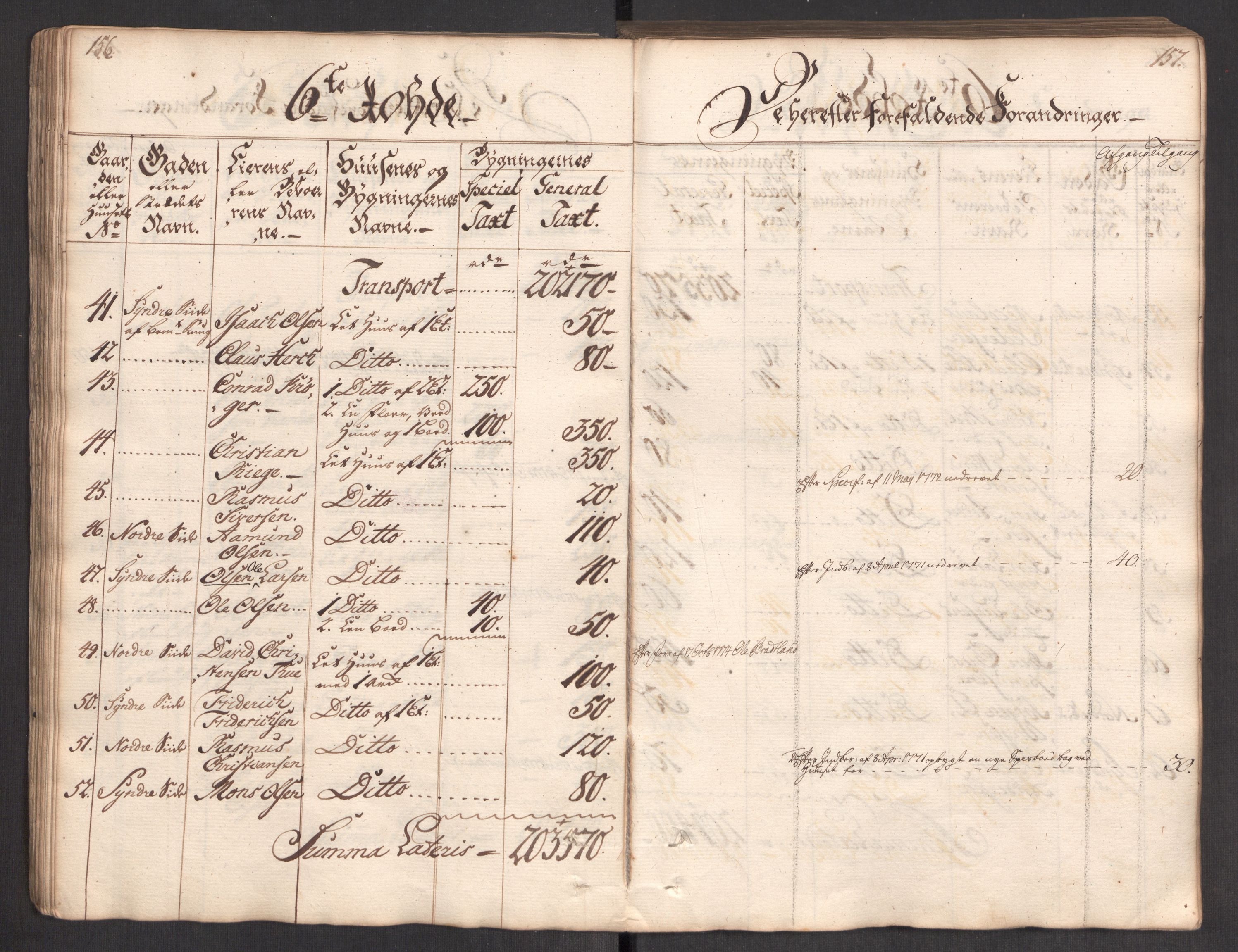 Kommersekollegiet, Brannforsikringskontoret 1767-1814, AV/RA-EA-5458/F/Fa/L0004/0002: Bergen / Branntakstprotokoll, 1767, p. 156-157