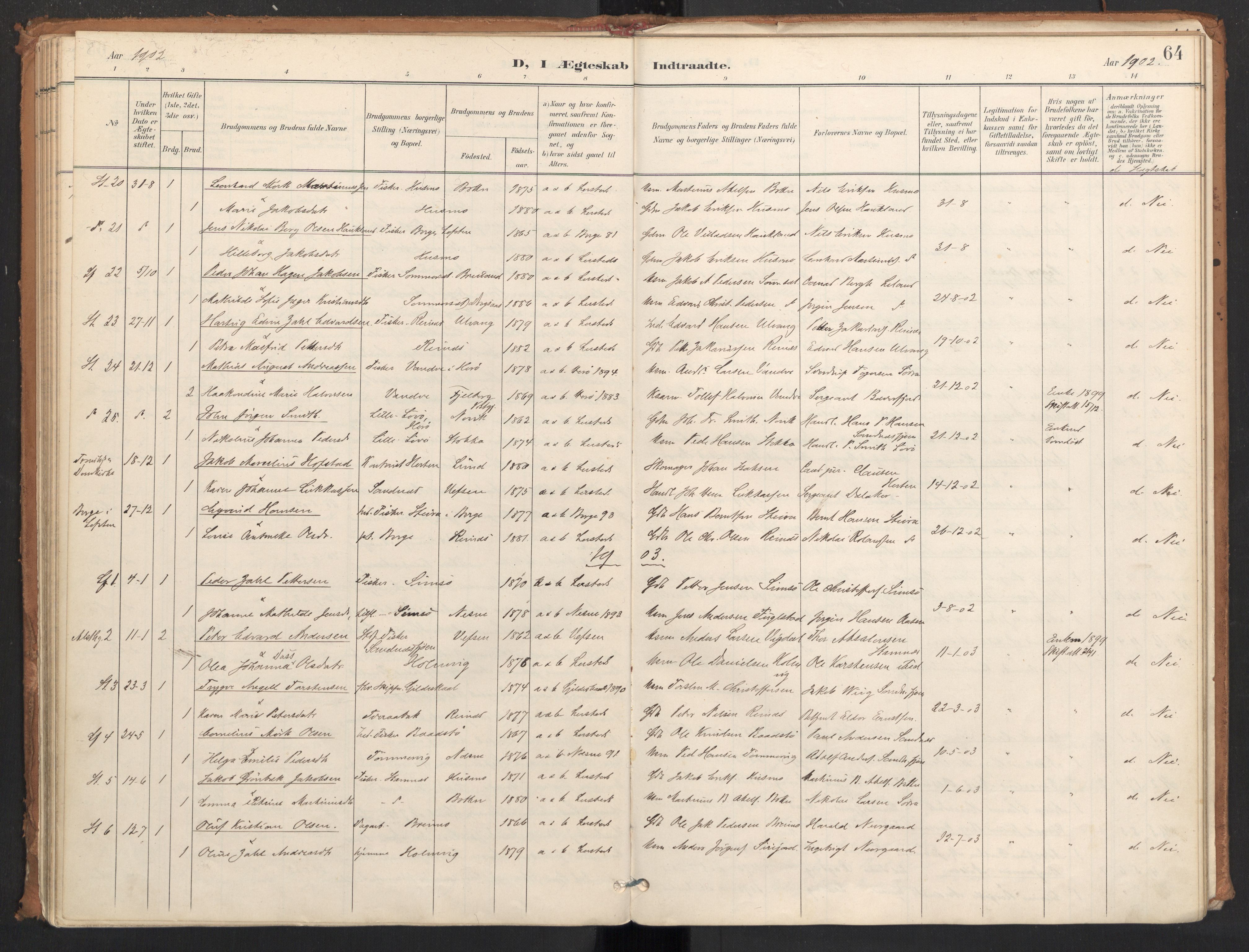 Ministerialprotokoller, klokkerbøker og fødselsregistre - Nordland, AV/SAT-A-1459/831/L0472: Parish register (official) no. 831A03, 1897-1912, p. 64