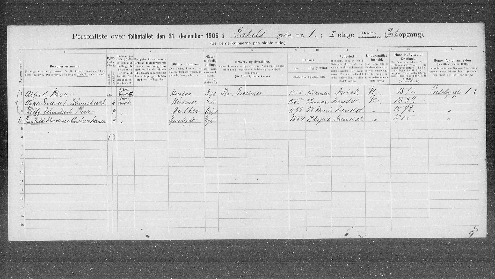 OBA, Municipal Census 1905 for Kristiania, 1905, p. 14865