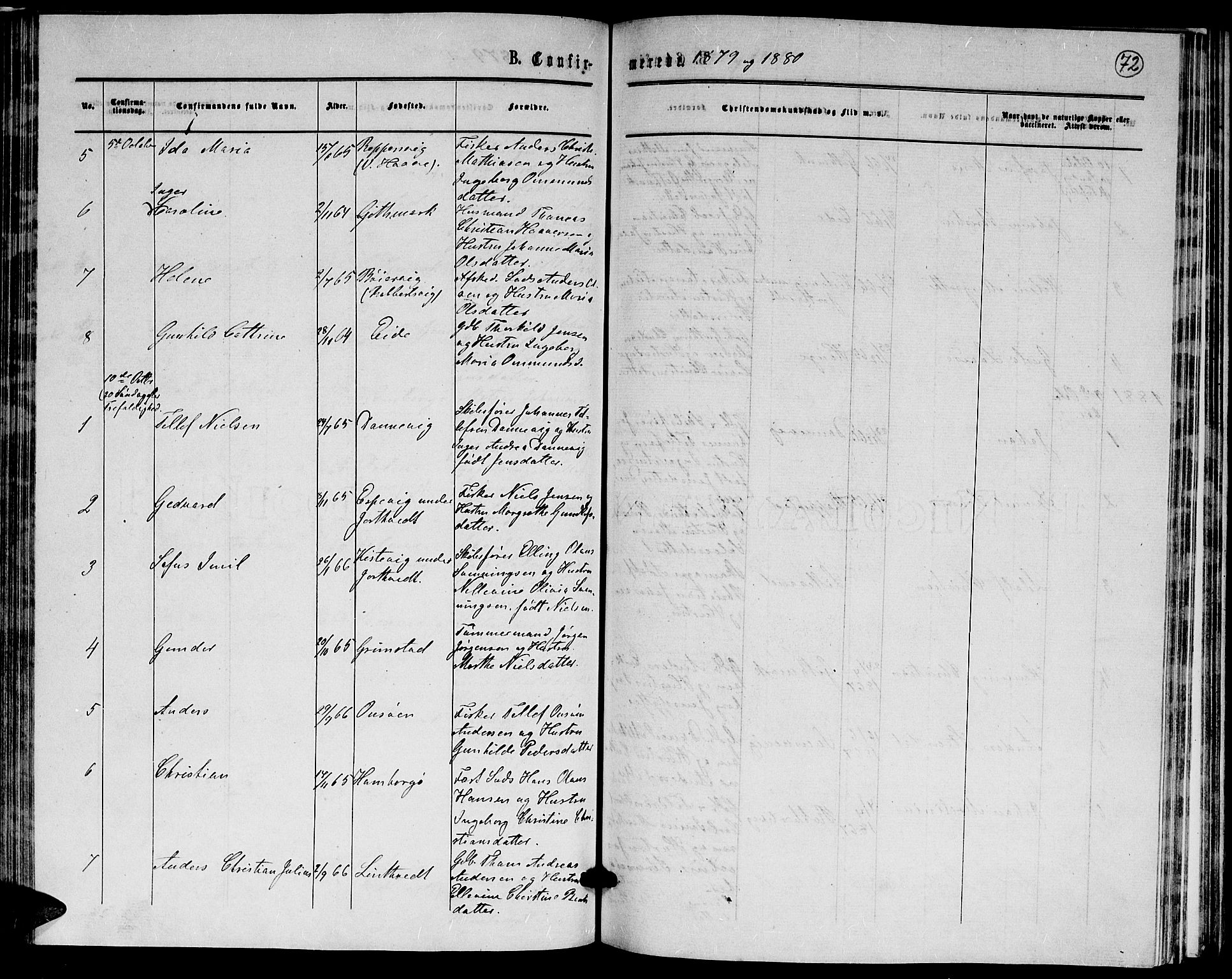 Hommedal sokneprestkontor, AV/SAK-1111-0023/F/Fb/Fba/L0003: Parish register (copy) no. B 3, 1863-1884, p. 72