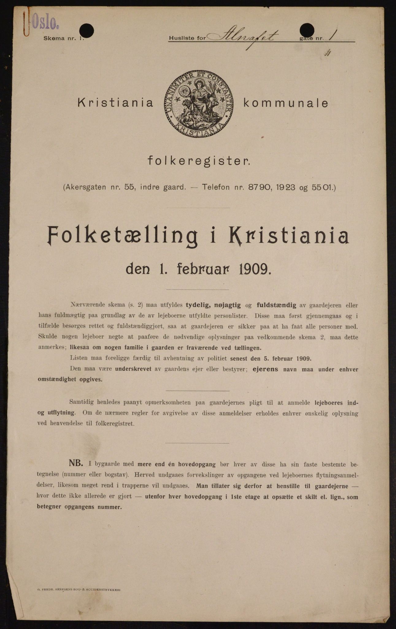 OBA, Municipal Census 1909 for Kristiania, 1909, p. 1019