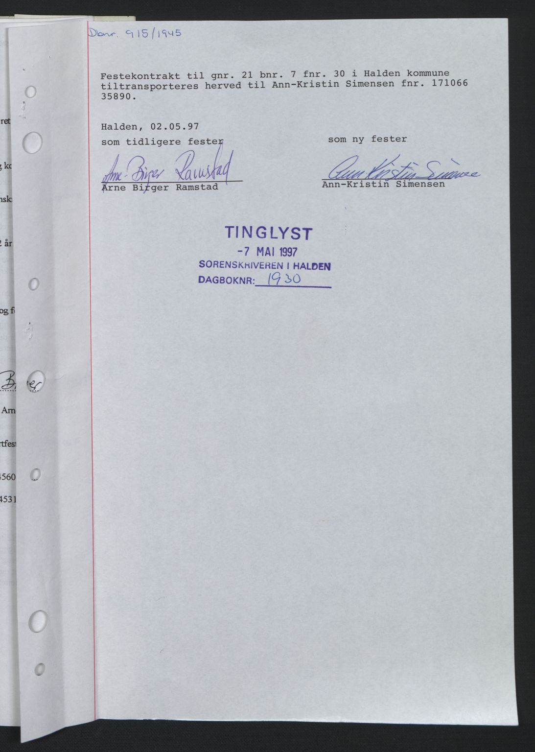 Idd og Marker sorenskriveri, AV/SAO-A-10283/G/Gb/Gbb/L0007: Mortgage book no. A7, 1944-1945, Diary no: : 915/1945