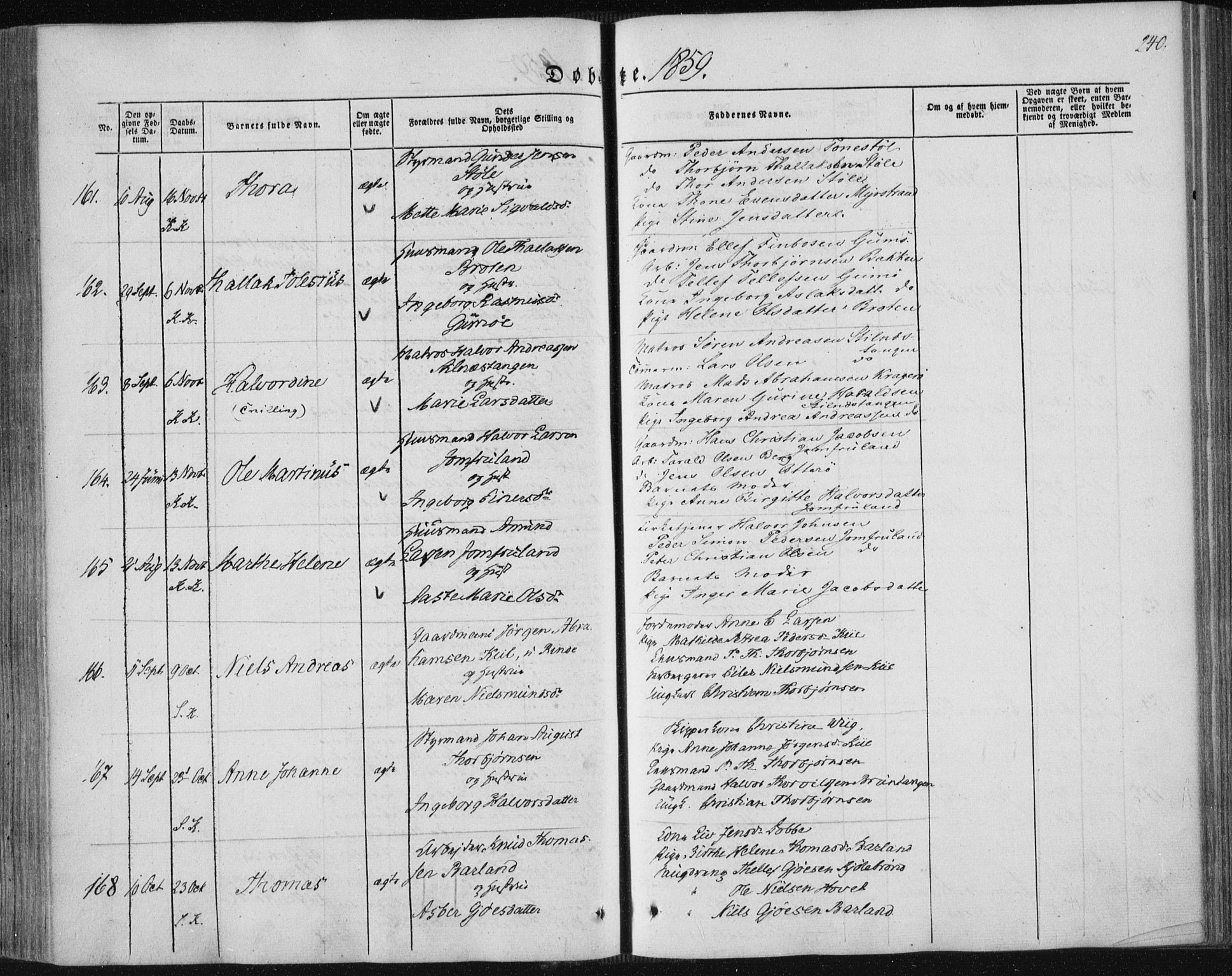 Sannidal kirkebøker, AV/SAKO-A-296/F/Fa/L0008: Parish register (official) no. 8, 1847-1862, p. 240