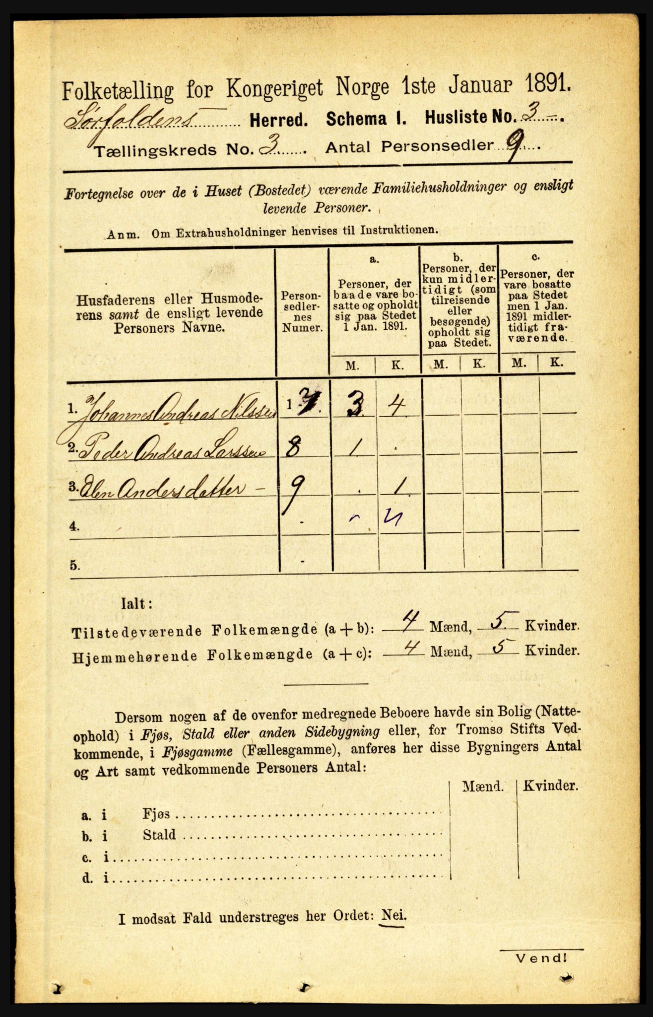 RA, 1891 census for 1845 Sørfold, 1891, p. 393