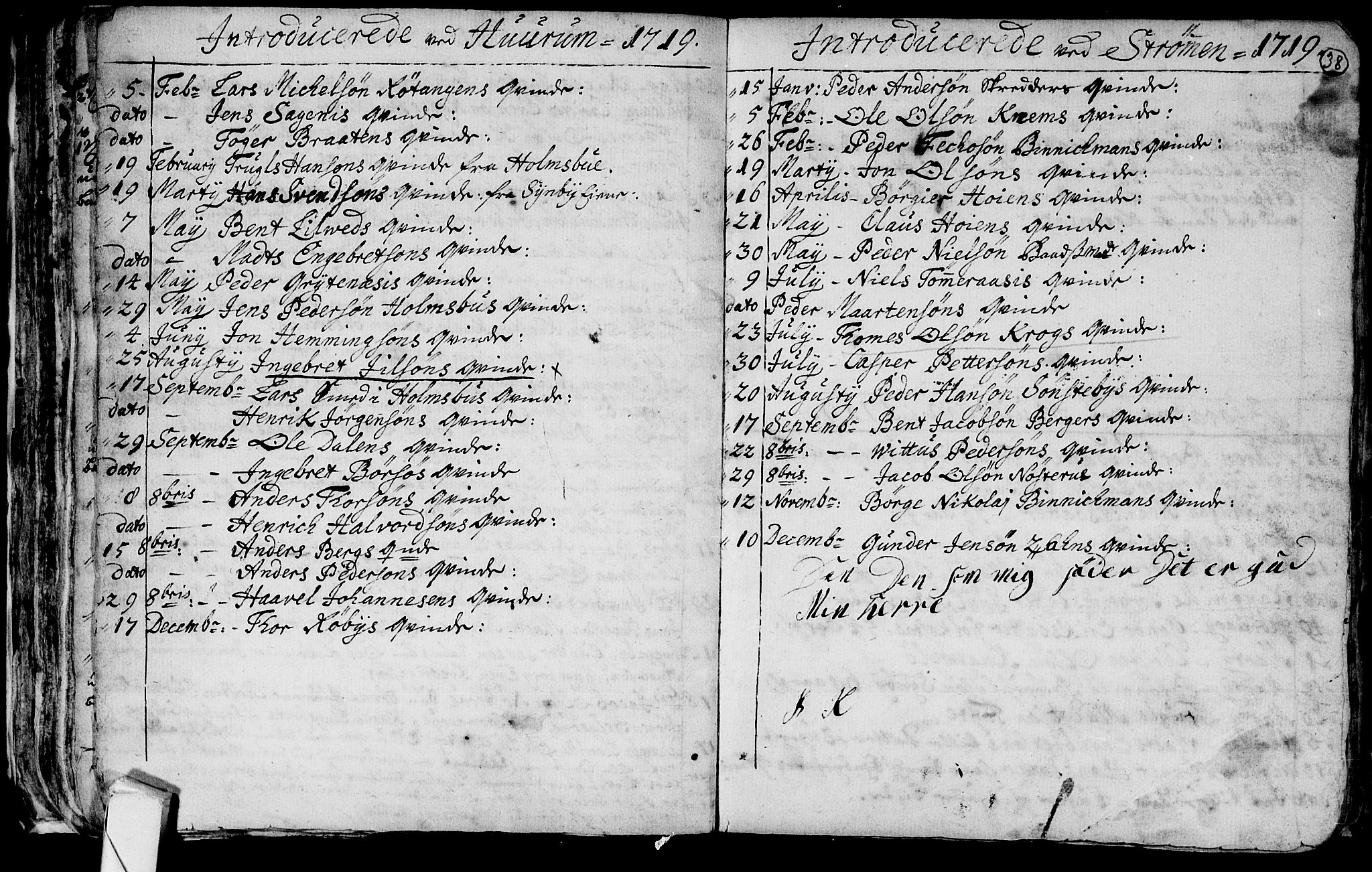 Hurum kirkebøker, AV/SAKO-A-229/F/Fa/L0001: Parish register (official) no. 1, 1715-1732, p. 38