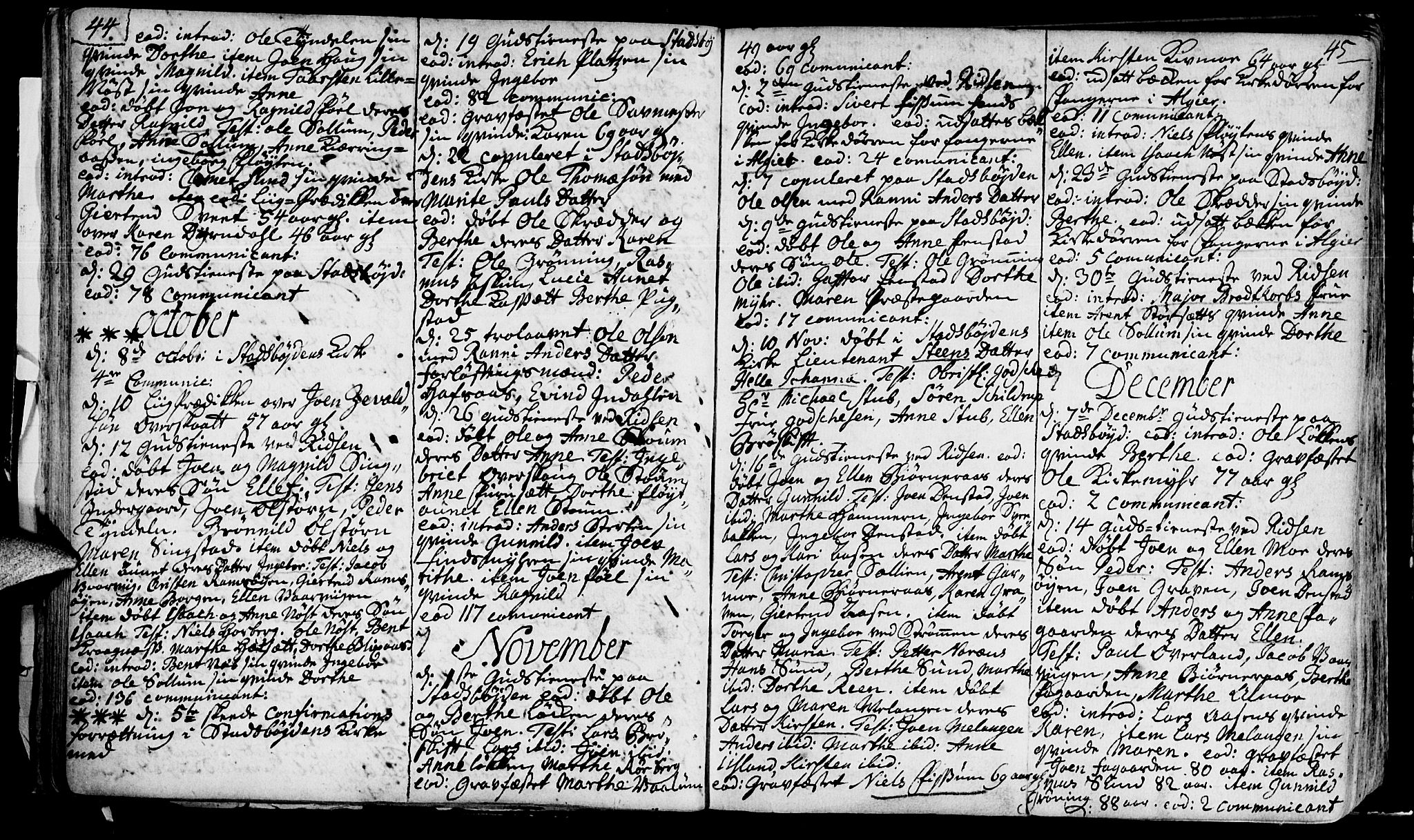 Ministerialprotokoller, klokkerbøker og fødselsregistre - Sør-Trøndelag, SAT/A-1456/646/L0604: Parish register (official) no. 646A02, 1735-1750, p. 44-45